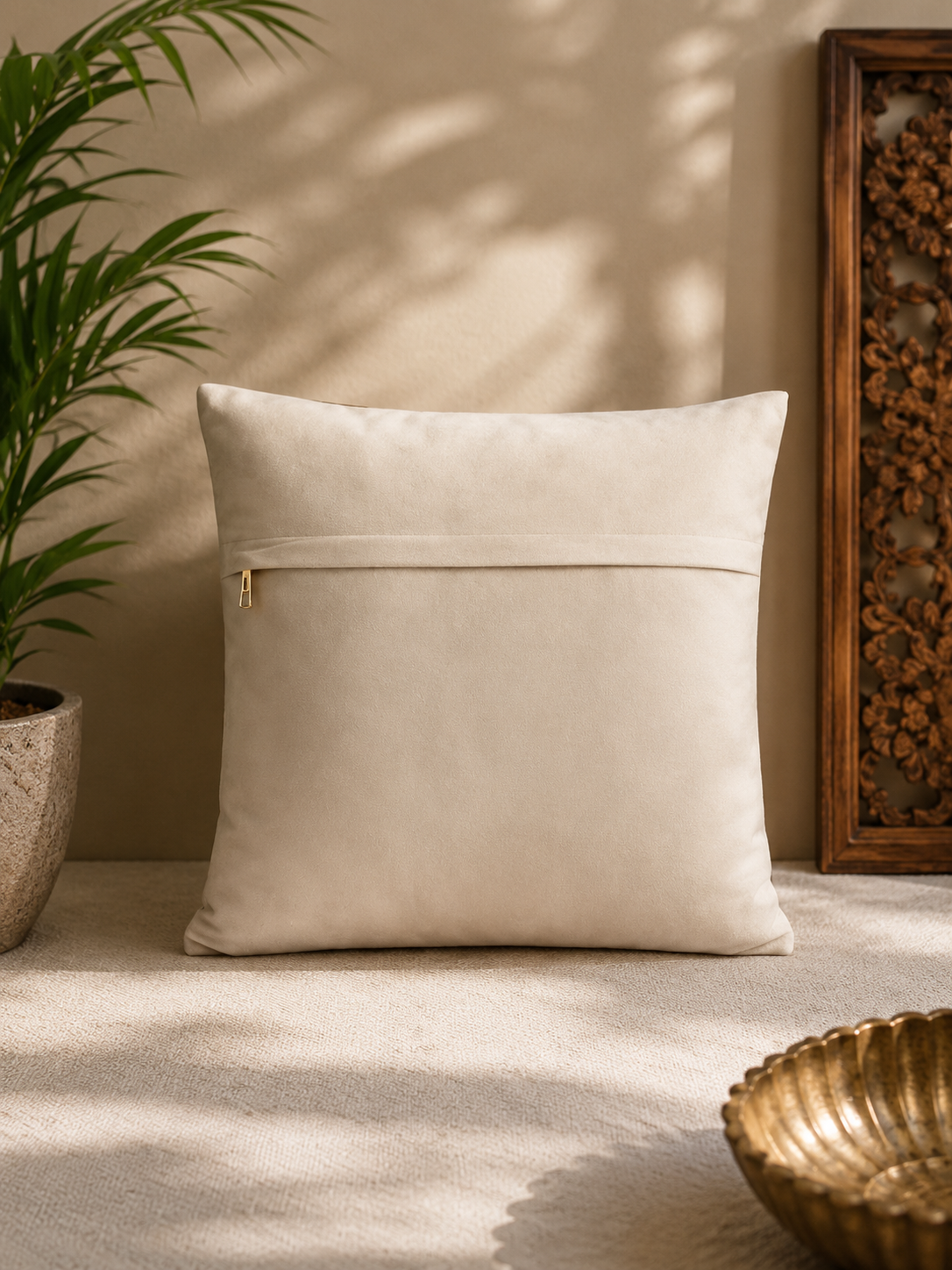 Gaja Utsav Embroidered Velvet Cushion Cover 16x16 Inches
