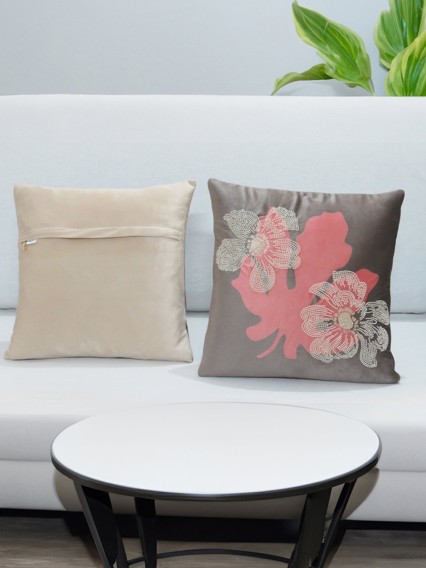Dawn Bloom Grey Velvet Cushion Cover 16x16 Inch
