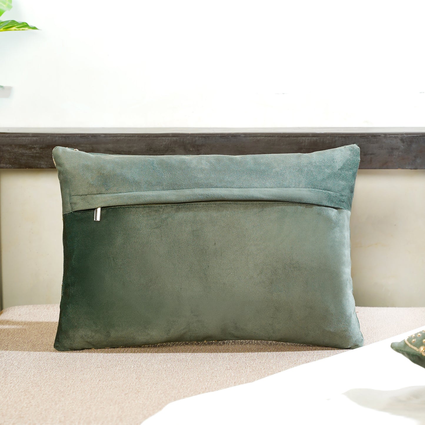 Gilded Garden Green Velvet Cushion Cover 12x18 inch