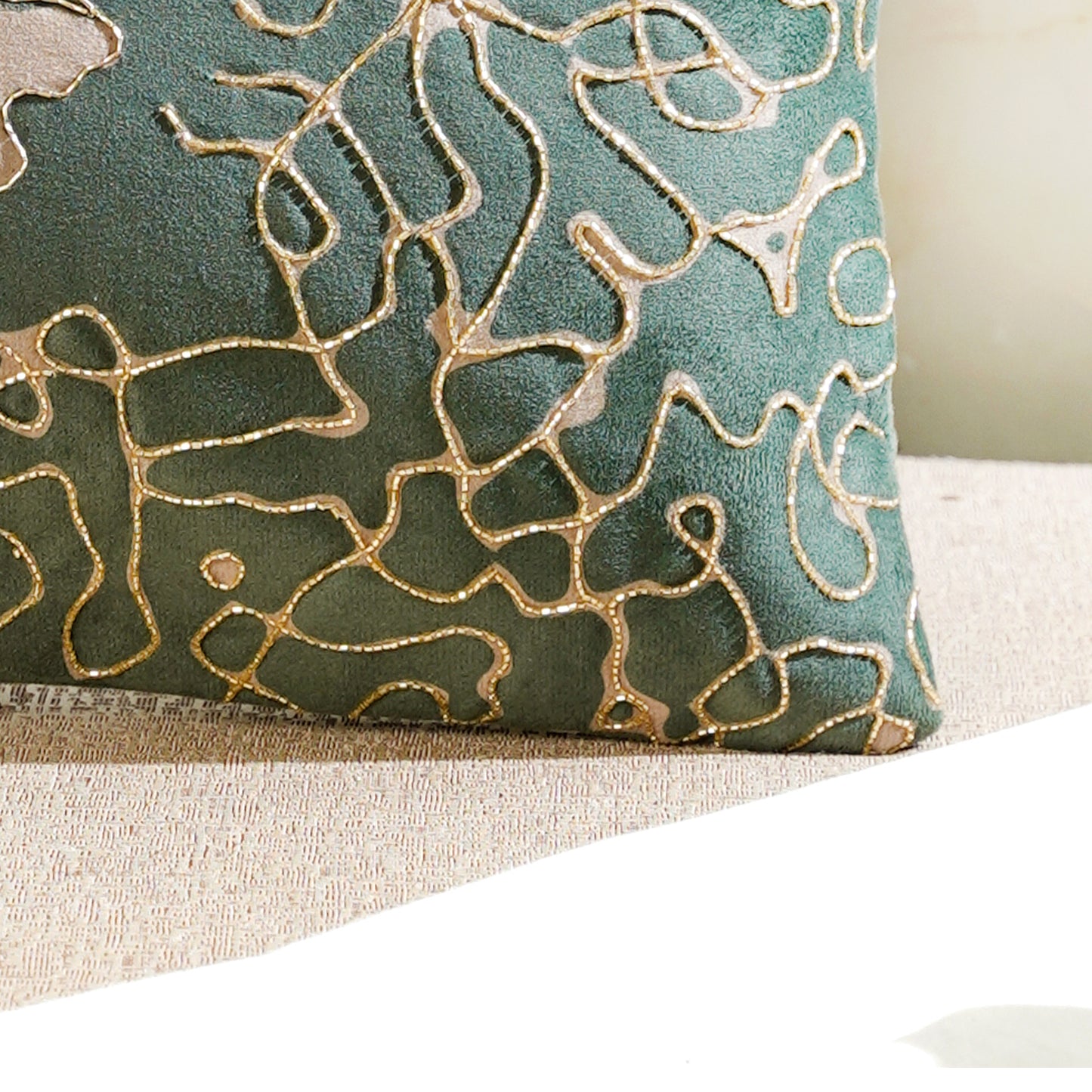 Gilded Garden Green Velvet Cushion Cover 12x18 inch