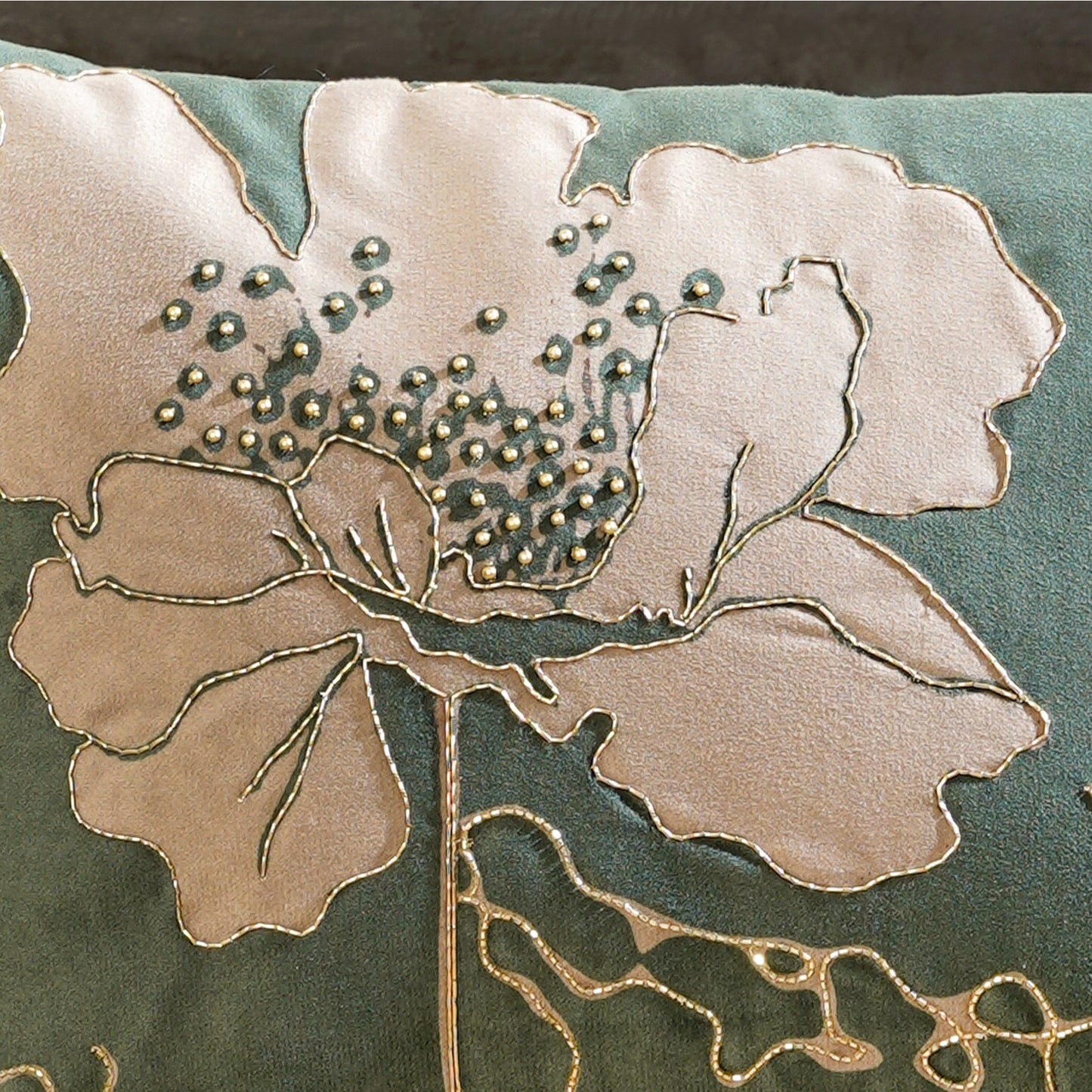 Gilded Garden Green Velvet Cushion Cover 12x18 inch