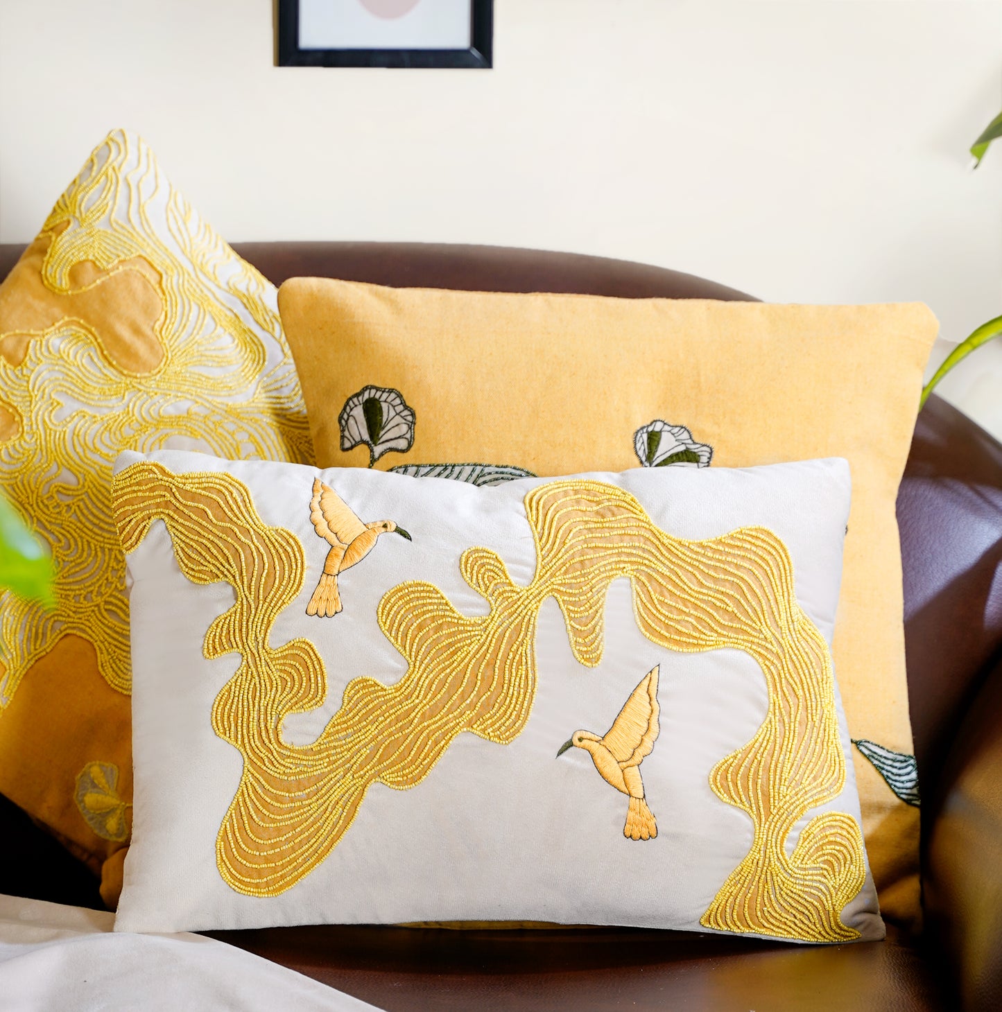 The Yellow morning Abstract Cushion Cover
