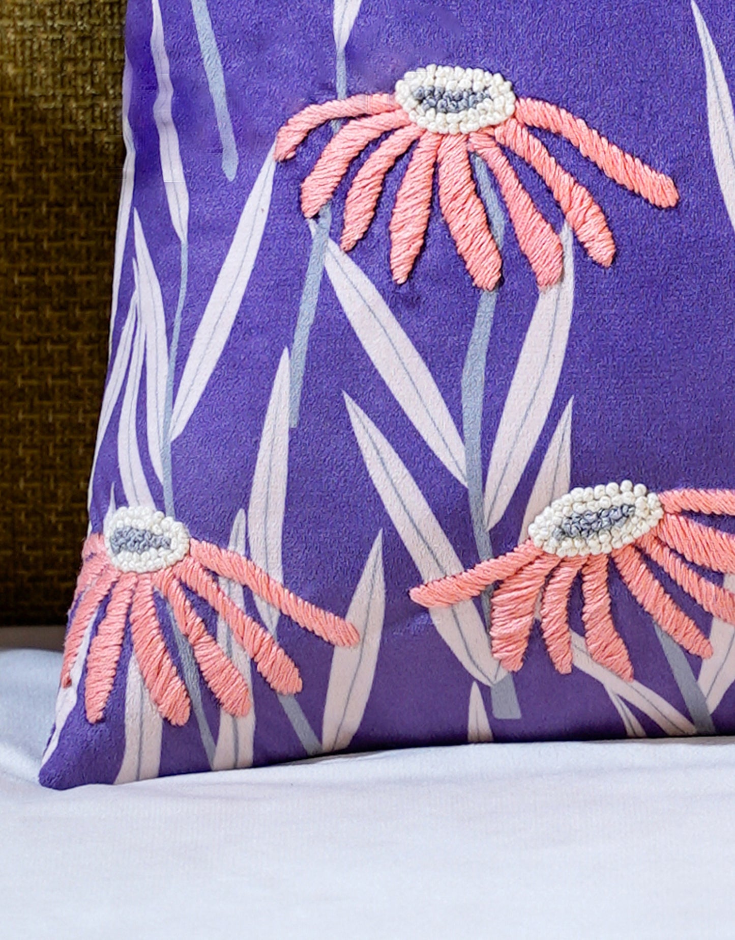 Purple Premium Velvet Printed Moonlit Garden Cushion Cover 4 Pcs Set
