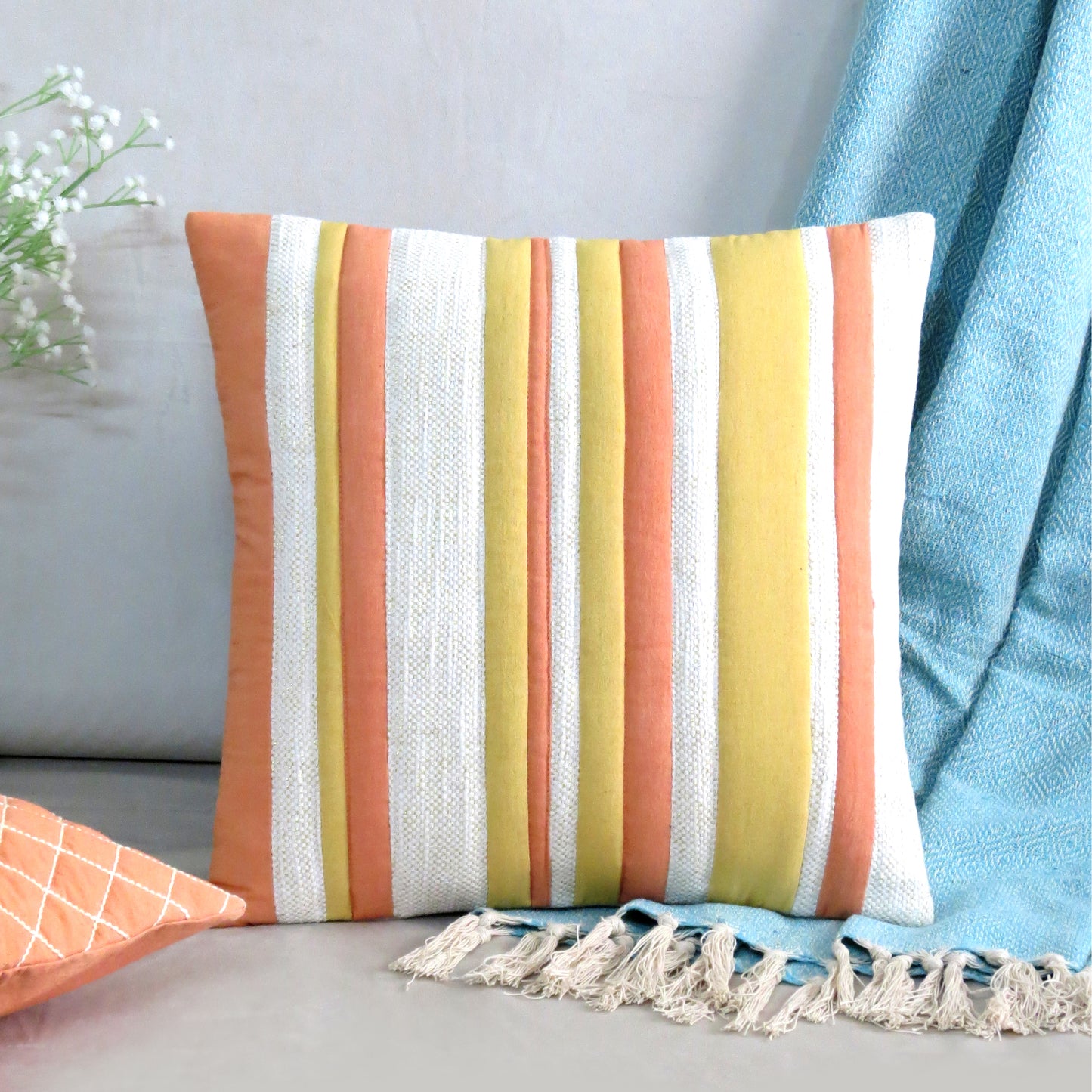Soft Sculptures White Velvet with Cotton Cushion Covers 16x16 Inch Set of 3
