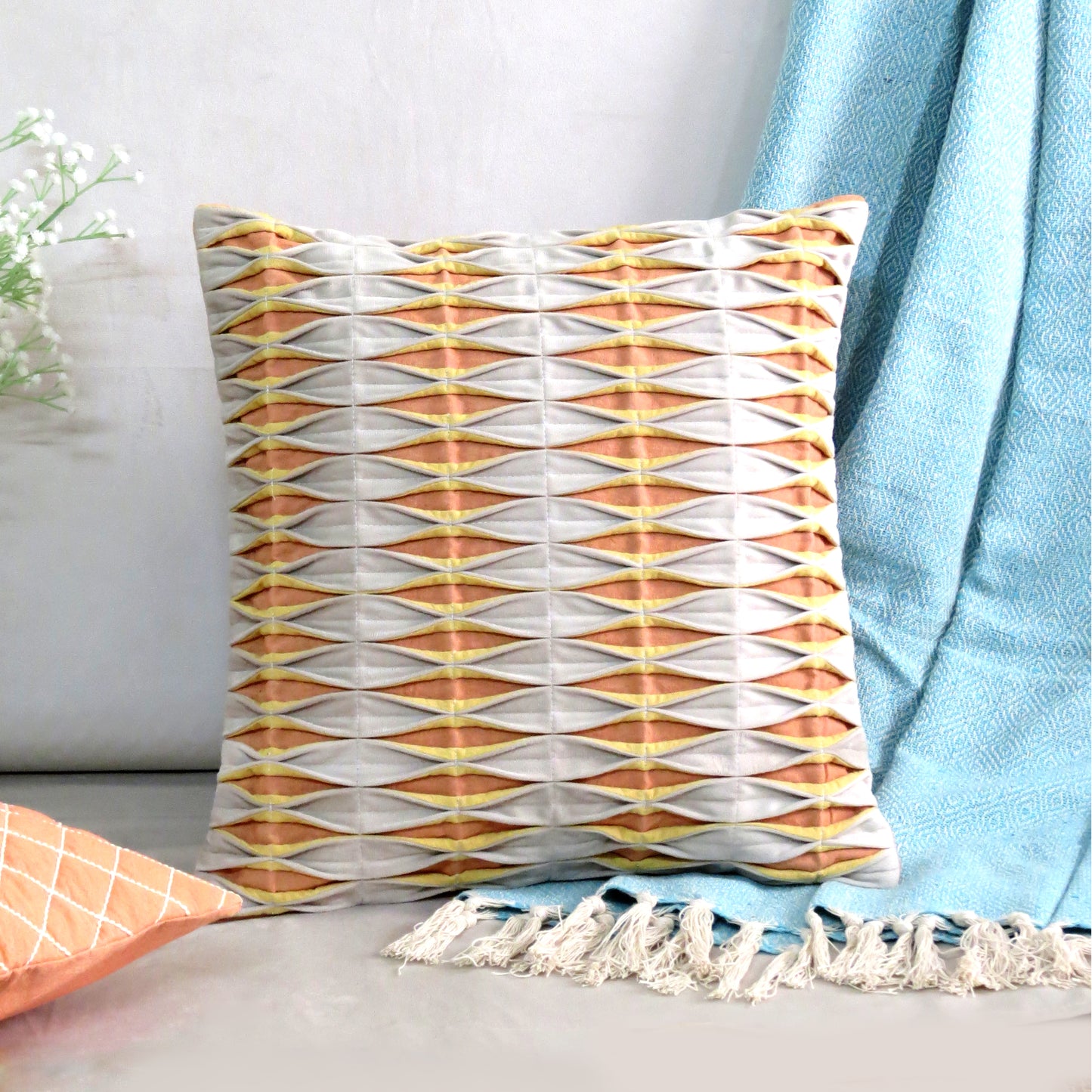 Soft Sculptures White Velvet with Cotton Cushion Covers 16x16 Inch Set of 3