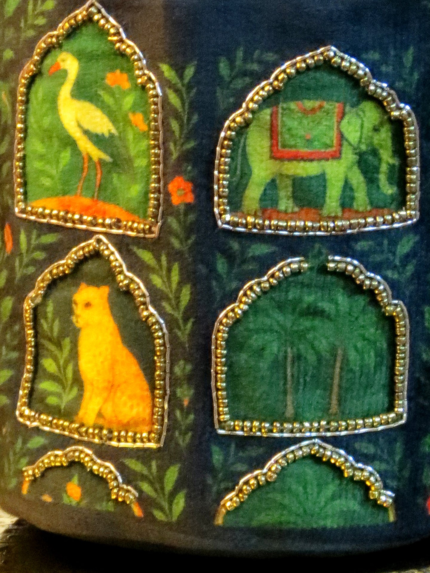 Printed and Hand-Embroidered Jharokha Majesty Potli Bag On Black Velvet