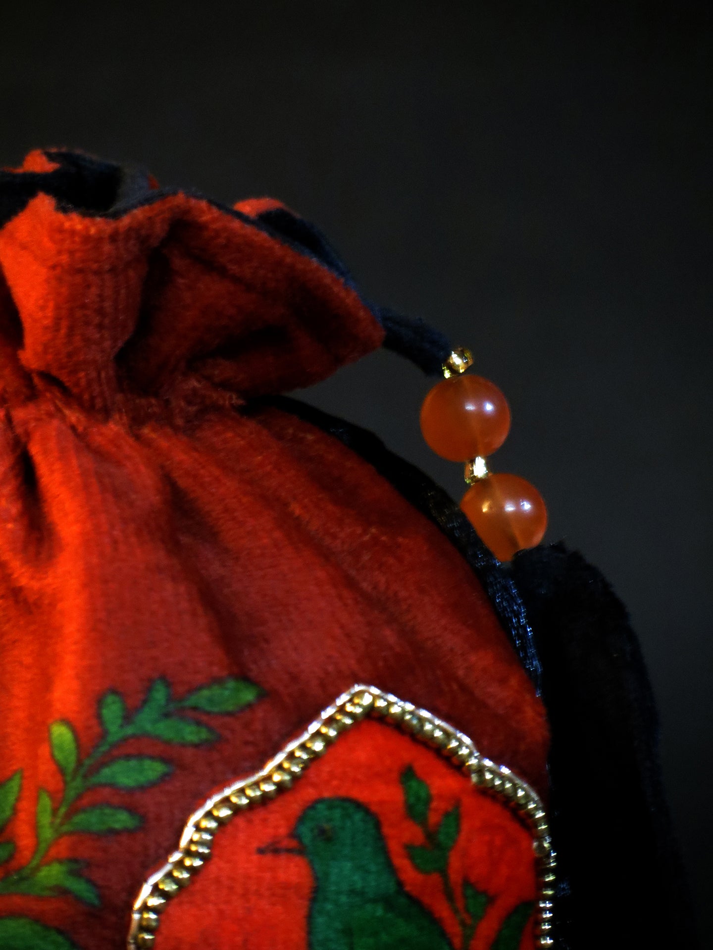 Maroon Velvet Gulnaar Jharokha Potli Bag Printed and Hand-Embroidered