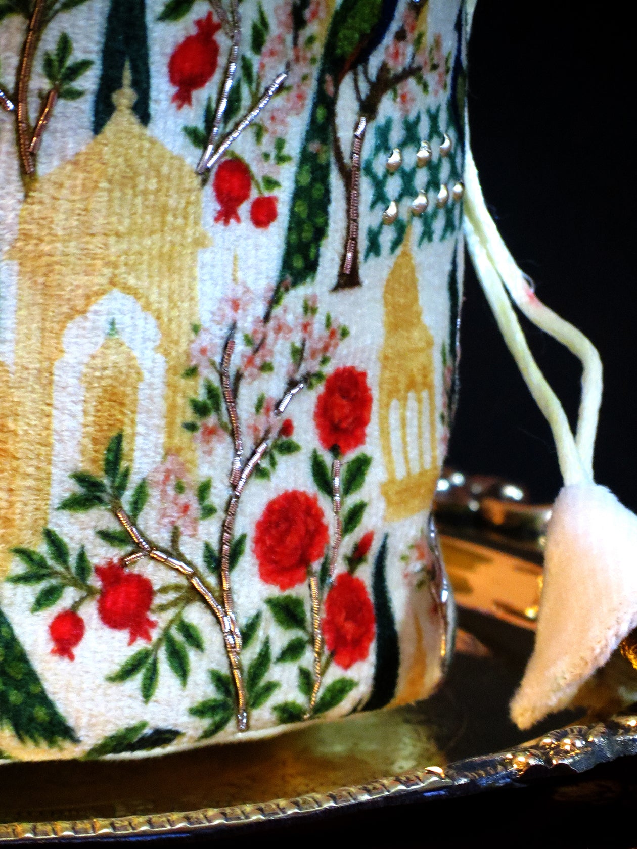 Luxury Velvet Potli Bag with Handcrafted Botanical Garden Design