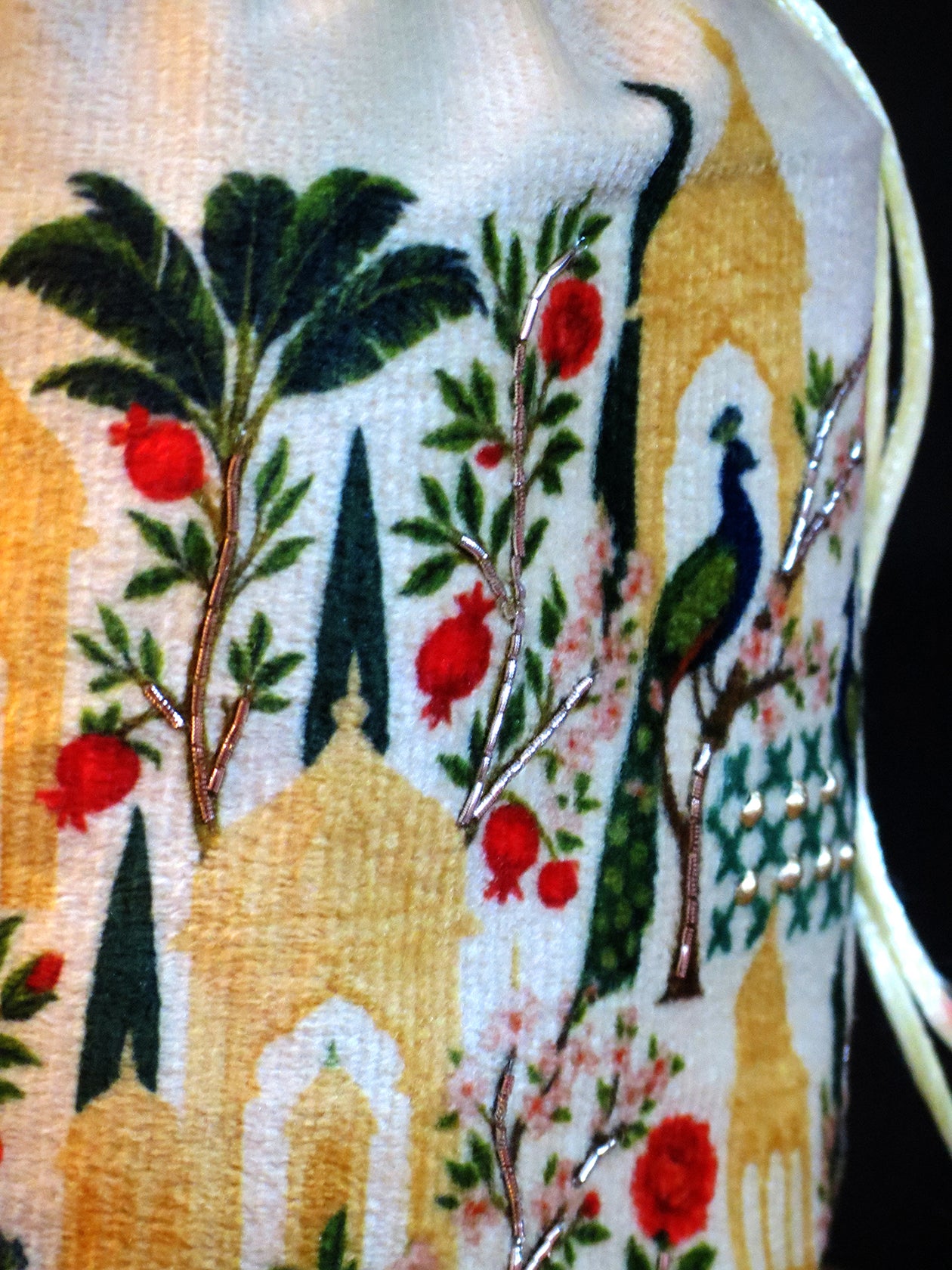 Luxury Velvet Potli Bag with Handcrafted Botanical Garden Design
