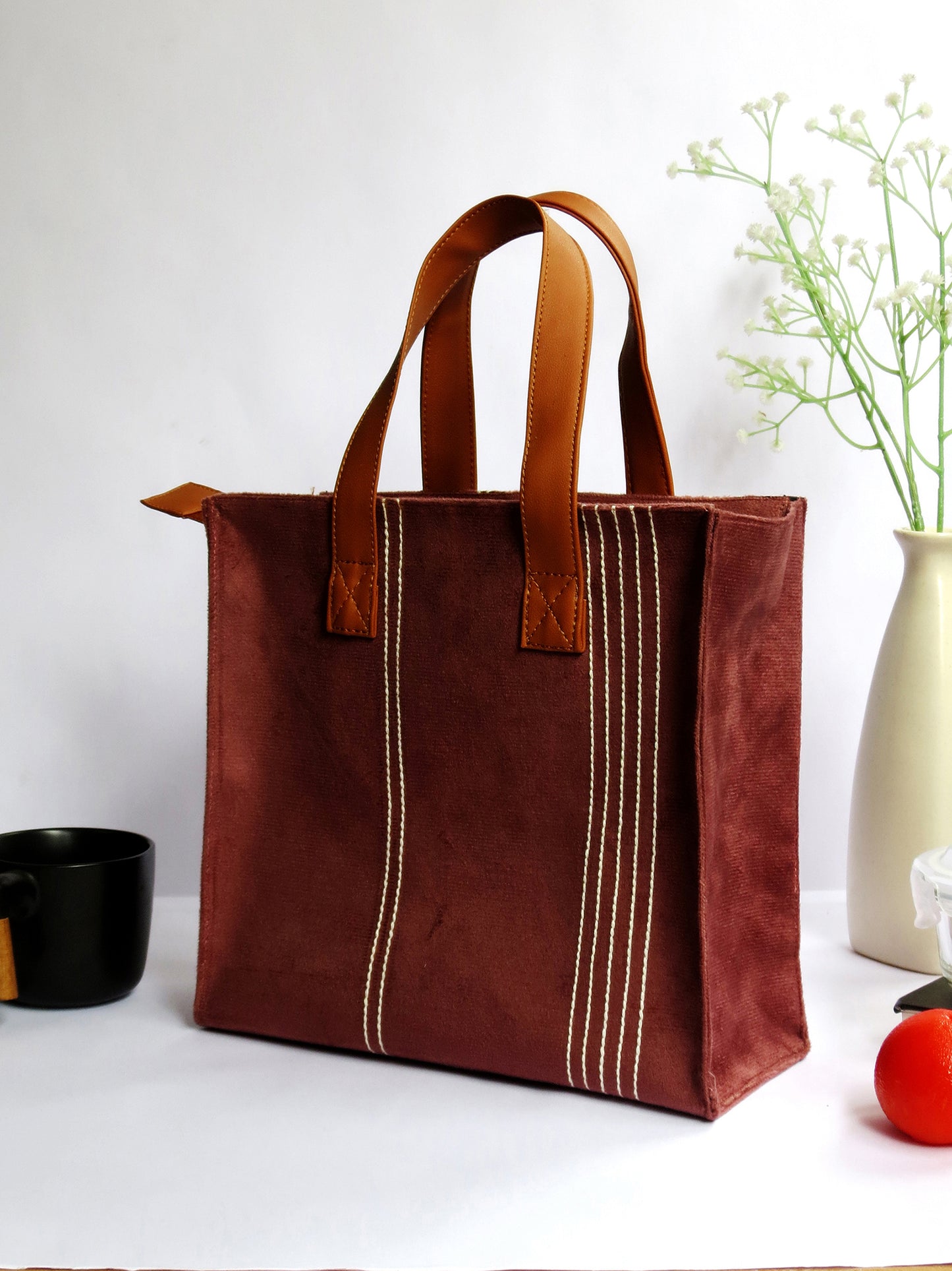 Velvet Tiffin Companion – Maroon Lunch Bag with Bottle Space