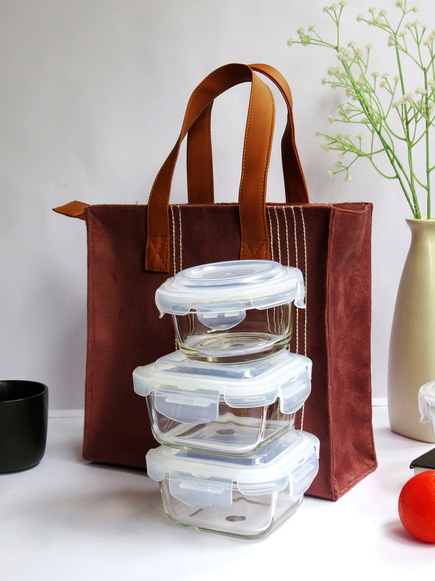 Velvet Tiffin Companion – Maroon Lunch Bag with Bottle Space