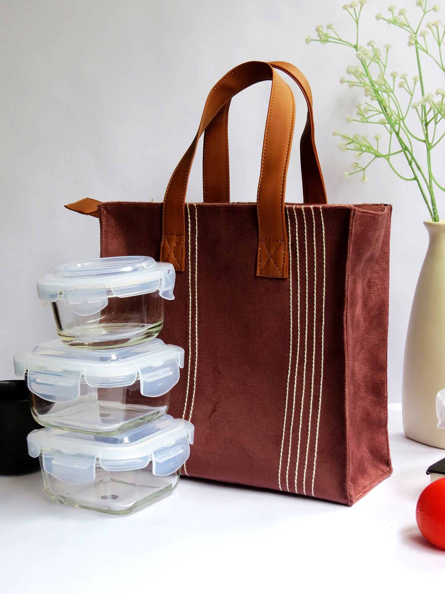 Velvet Tiffin Companion – Maroon Lunch Bag with Bottle Space