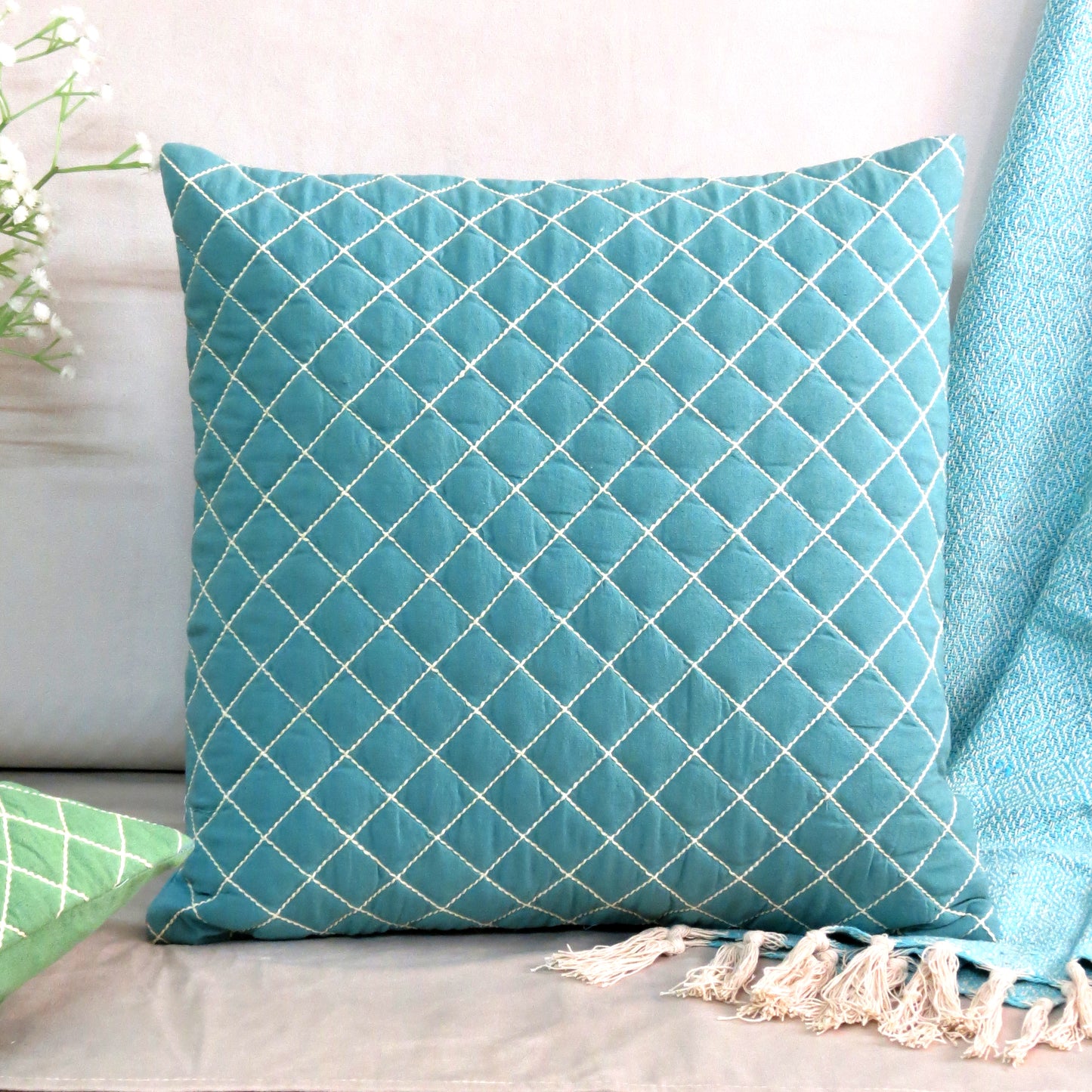 Classic Quilt Pastel Color Cotton Cushion Set of 4