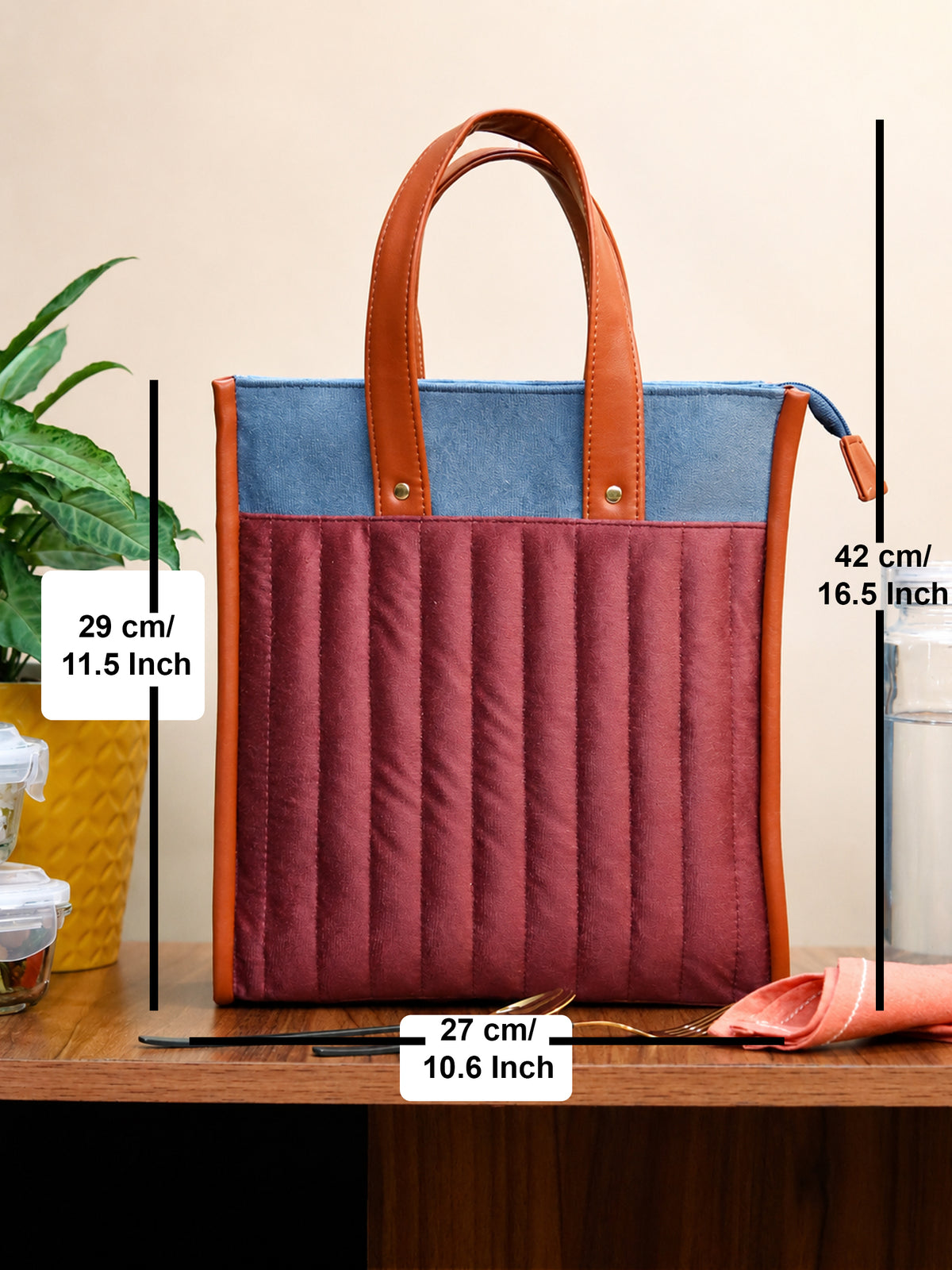 Burgundy Velvet Quilted Lunch Bag