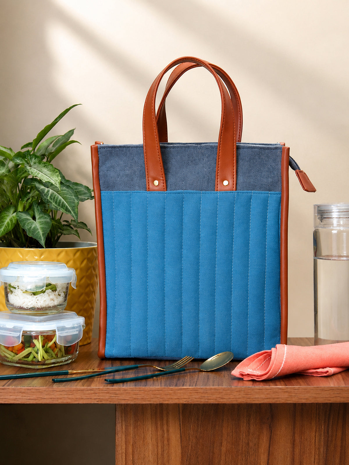 Blue Velvet Quilted Lunch Bag