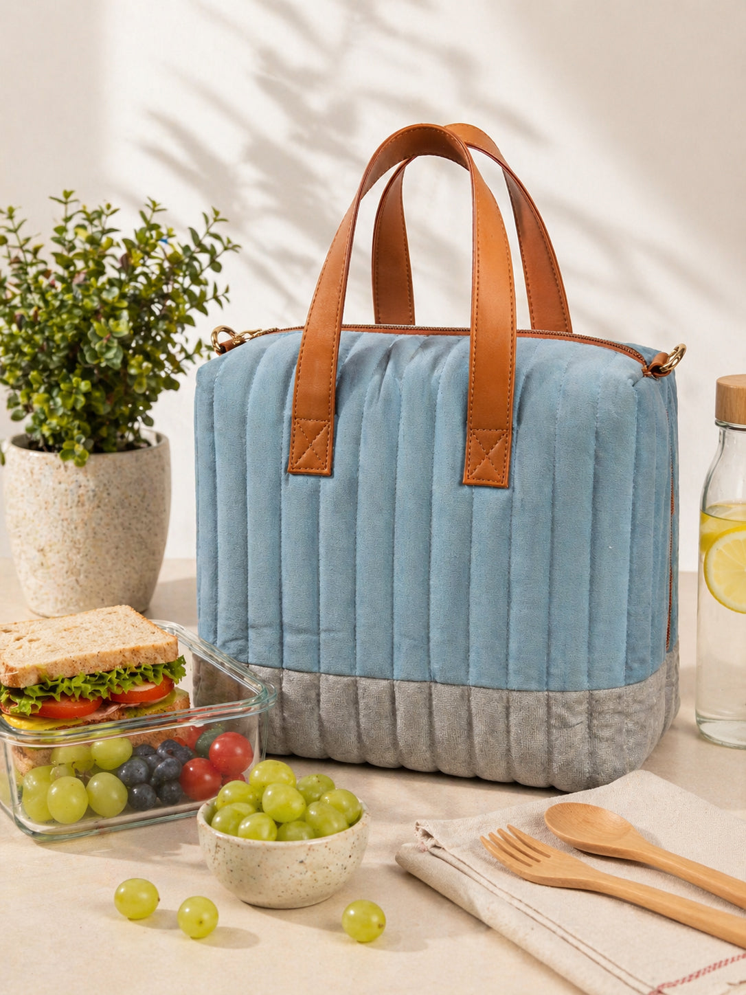 Quilted Velvet Lunch Bag for Women & Men