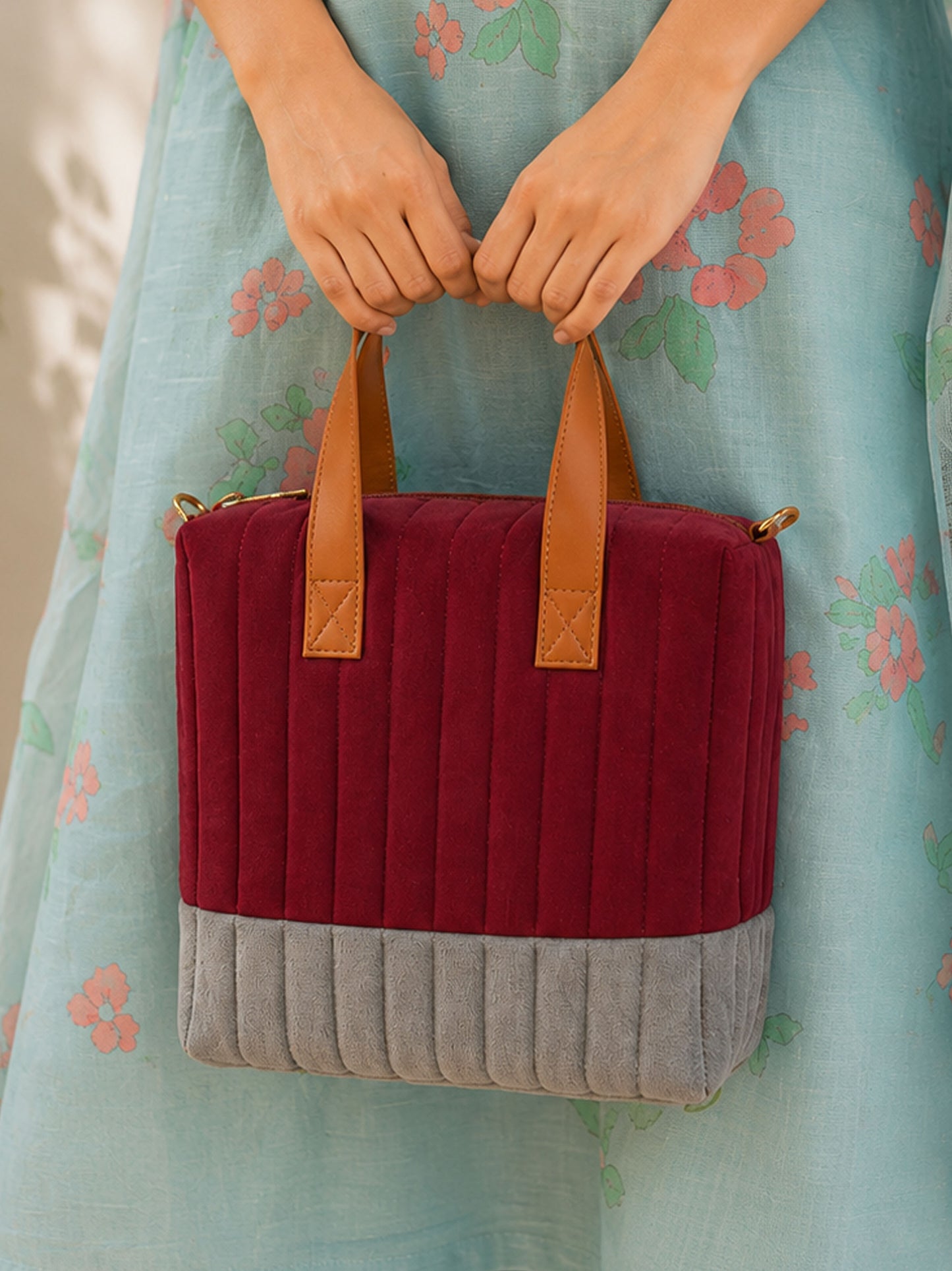 Quilted Maroon Lunch Bag for Office