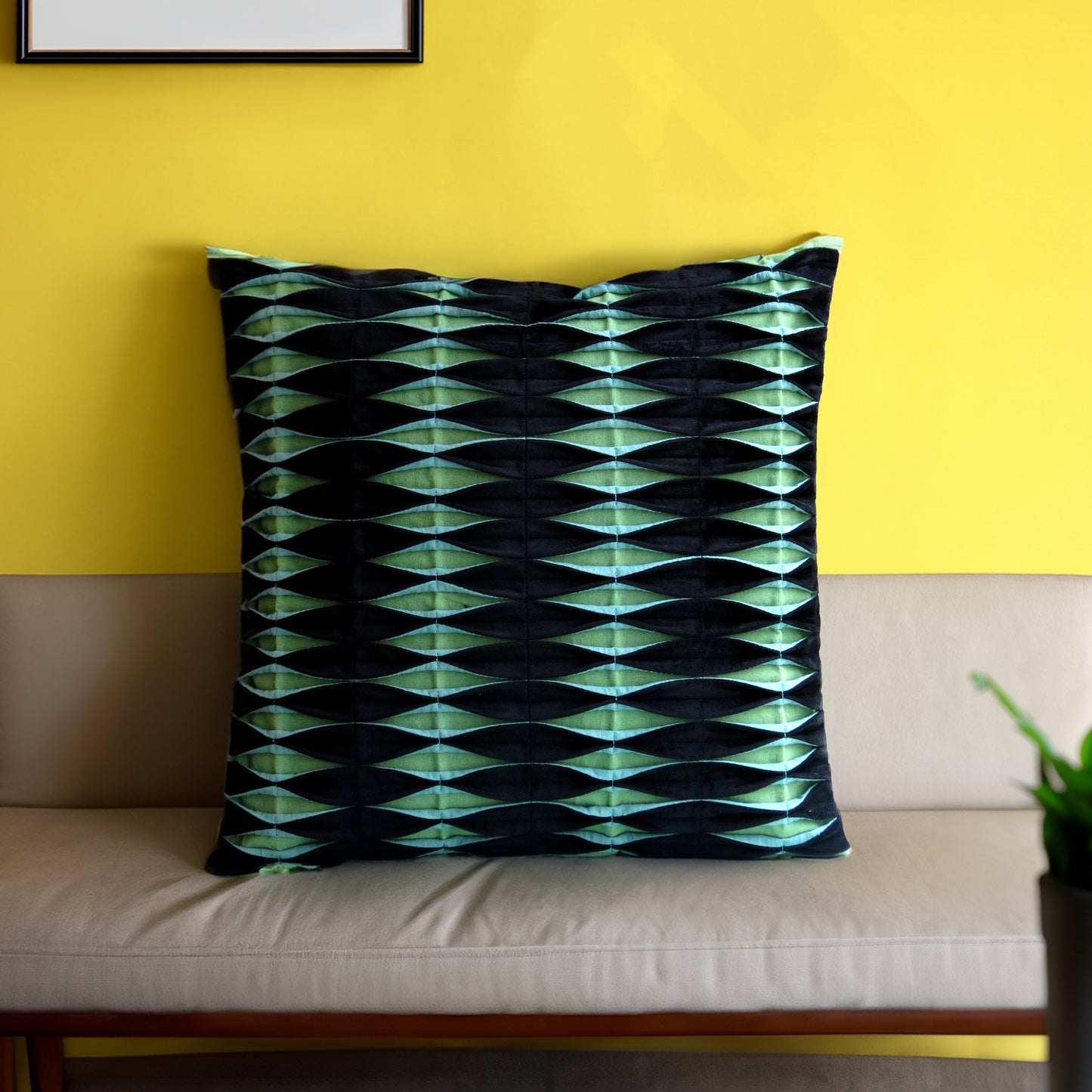 16x16 Inches Black Velvet Cushion Covers Feature Intricate Box Pleats