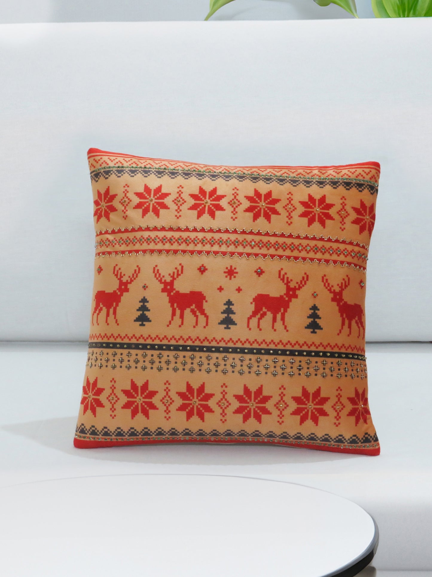Festive Fusion Velvet Christmass Cushion Cover 16x16 Inch Set of 2 pcs