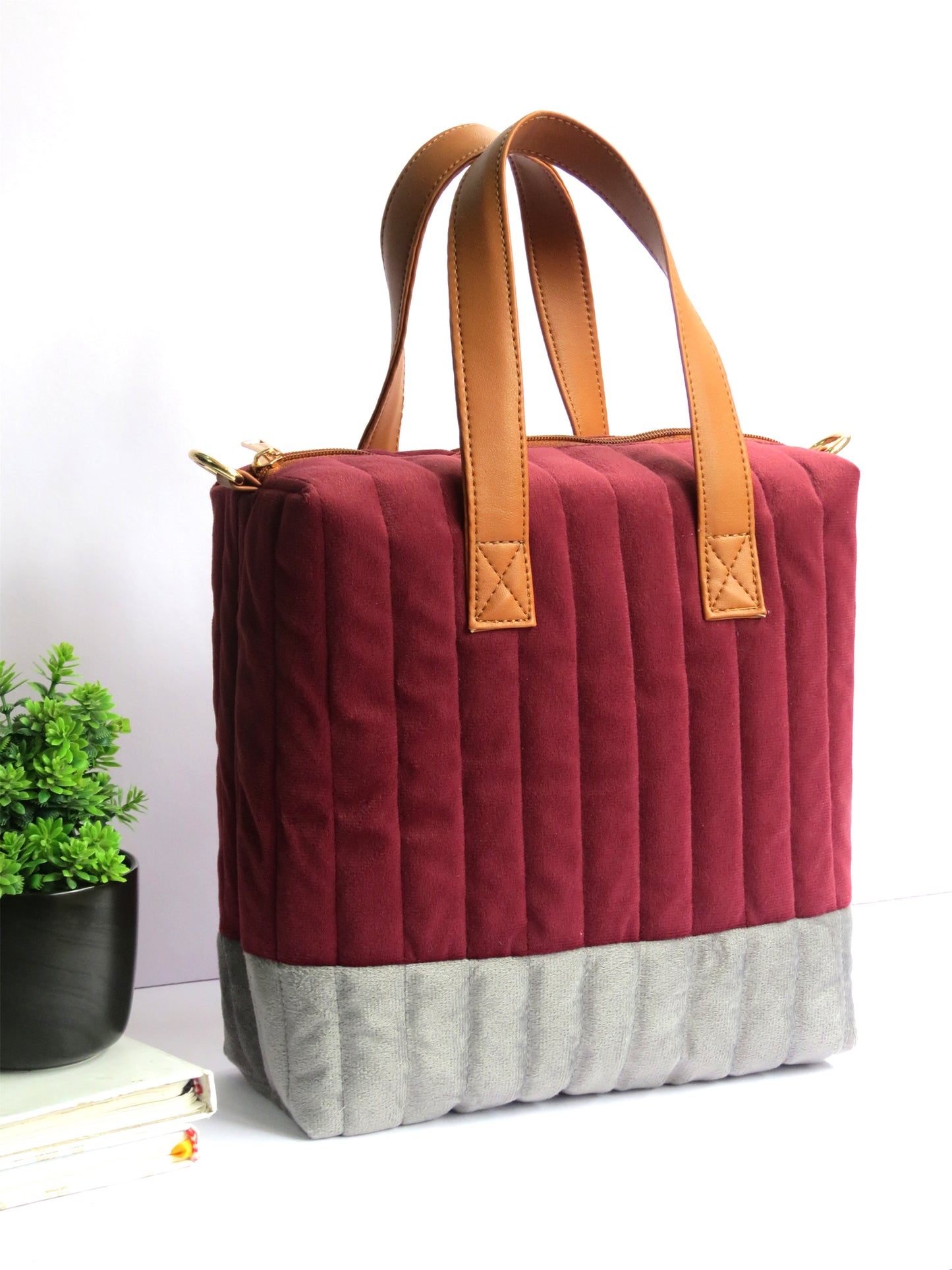 Quilted Maroon Lunch Bag for Office
