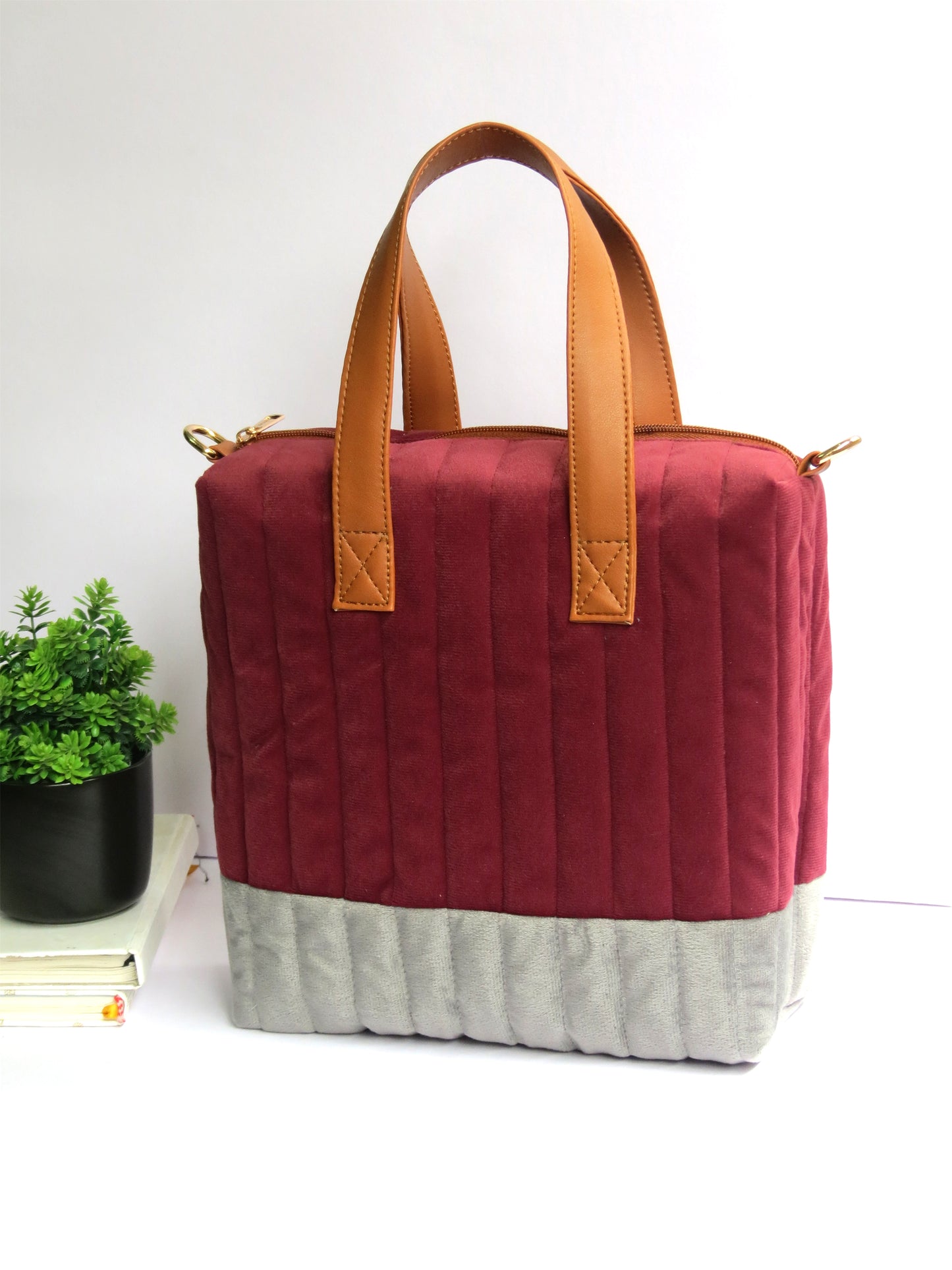 Quilted Maroon Lunch Bag for Office