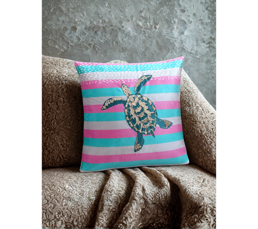 Turtle  Stripe Velvet Cushion Cover 16 Inch
