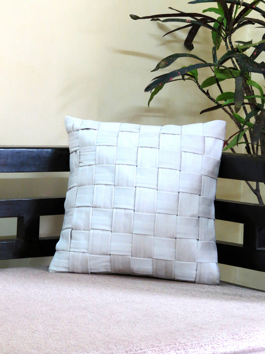 16x16 Inch White Cushion Cover with Weave Texture