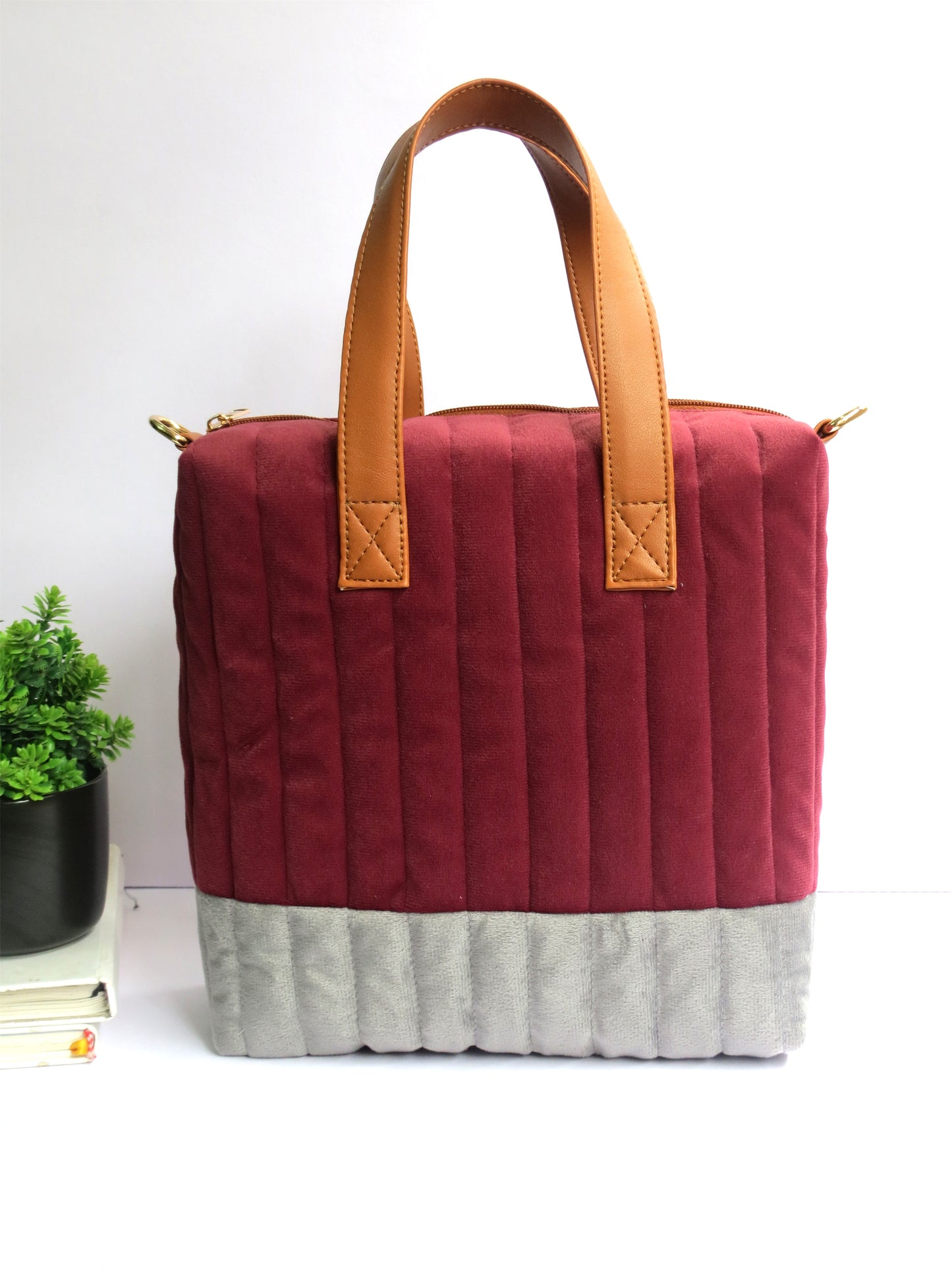 Quilted Maroon Lunch Bag for Office