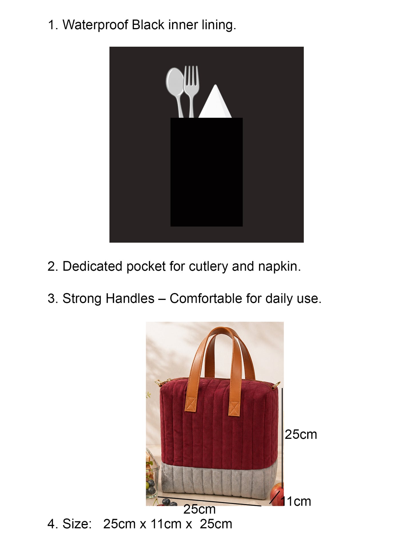 Quilted Maroon Lunch Bag for Office