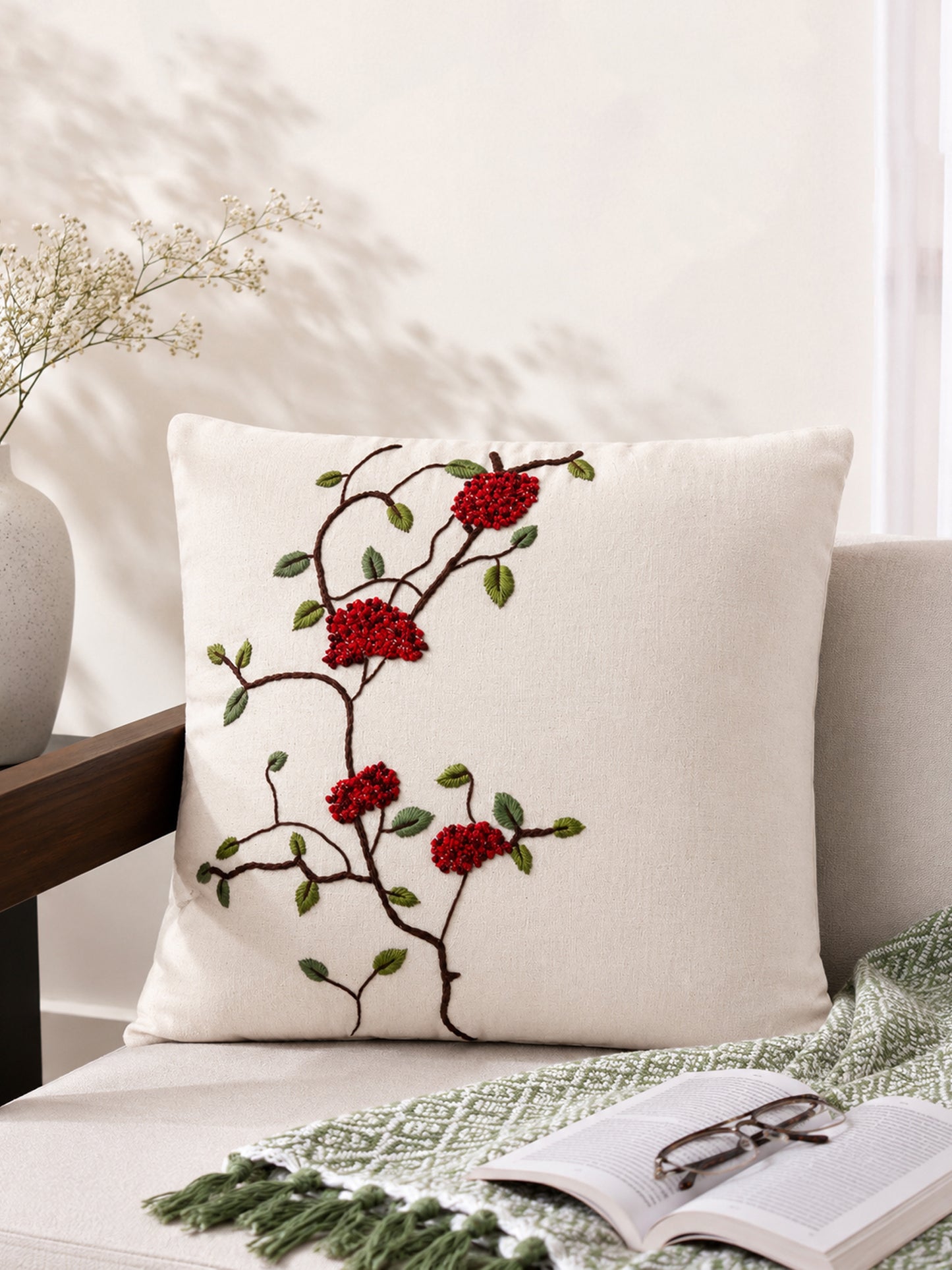 Berry Bliss hand embroidery cotton cushion cover