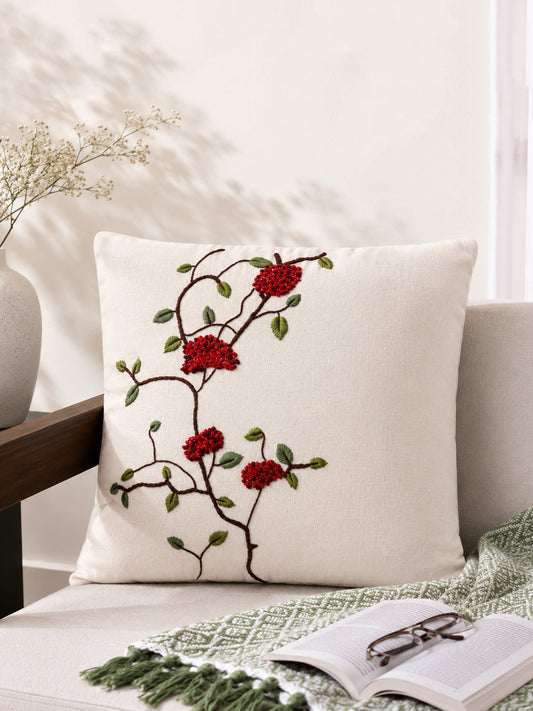 Berry Bliss hand embroidery cotton cushion cover