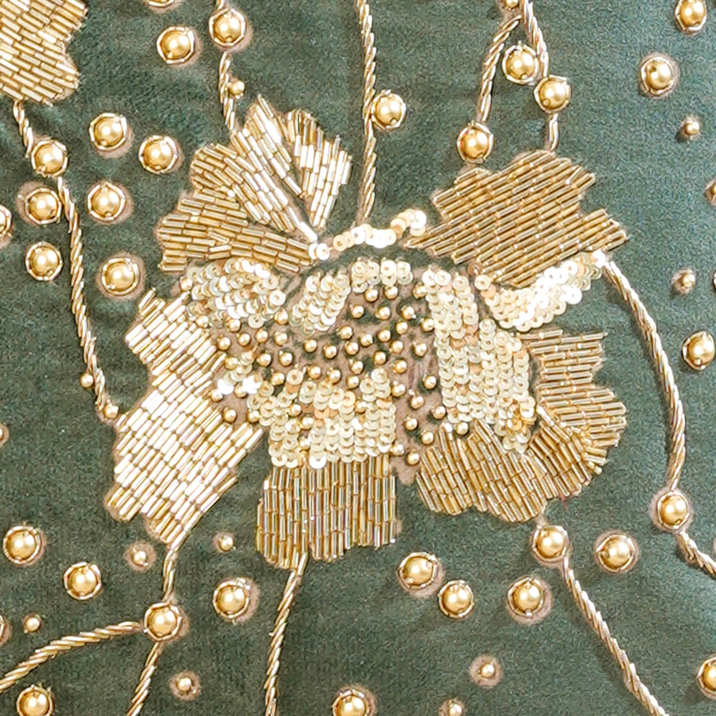 Gilded Garden Green Velvet Cushion Cover 16x16 inch