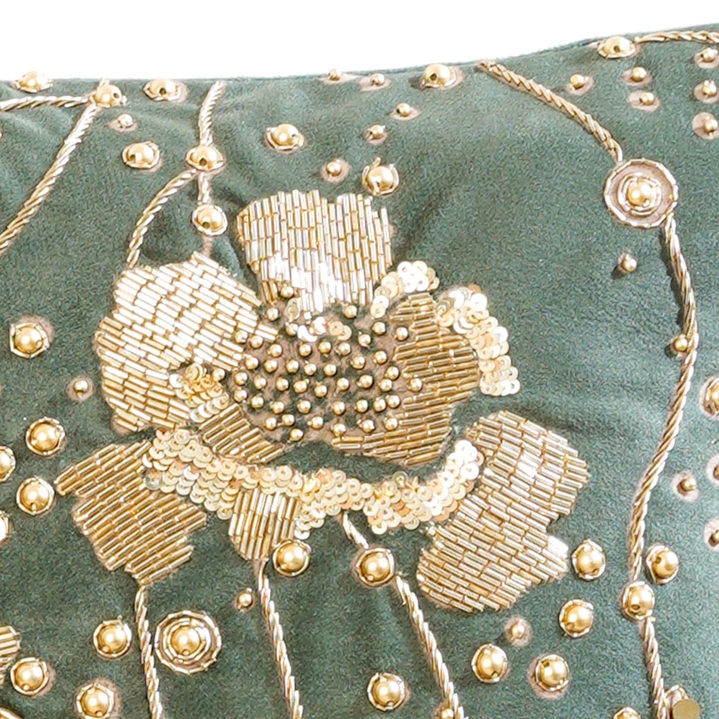 Gilded Garden Green Velvet Cushion Cover 16x16 inch
