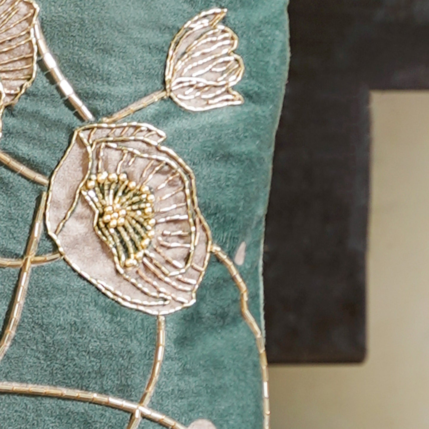 Gilded Garden Green Velvet Cushion Cover 16x16 inch
