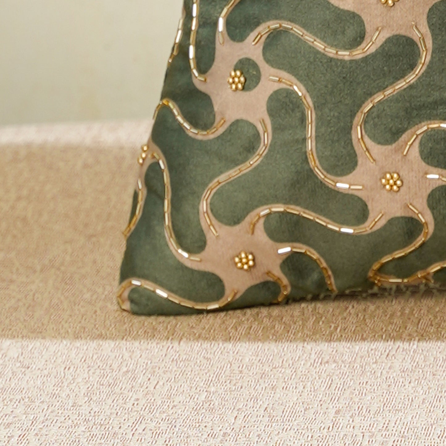 Gilded Garden Green Velvet Cushion Cover 16x16 inch
