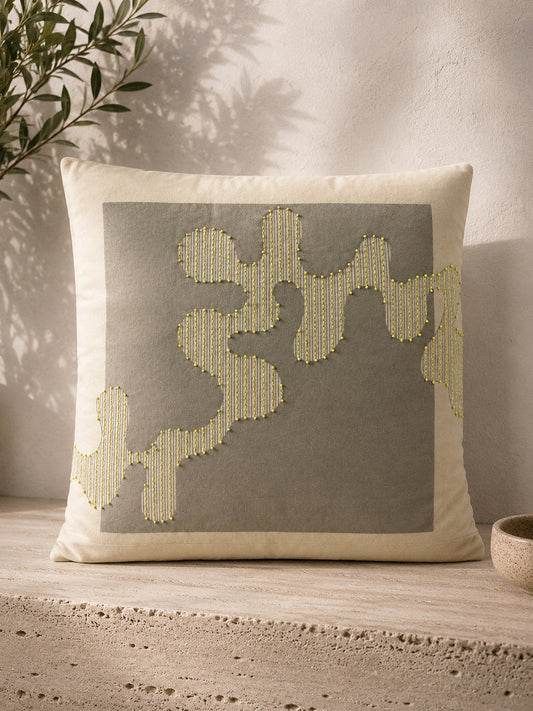 Grey Velvet Abstract Cushion Cover 16x16 Inch