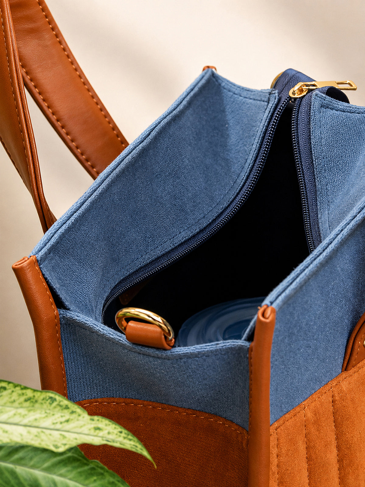 Tan Velvet Quilted Lunch Bag