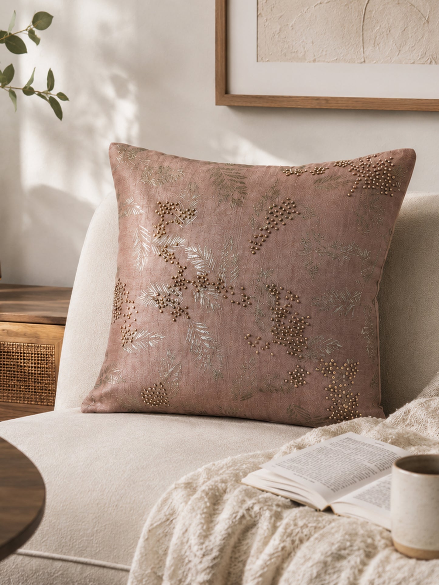 Handcrafted Desert Pearl linen cushion cover