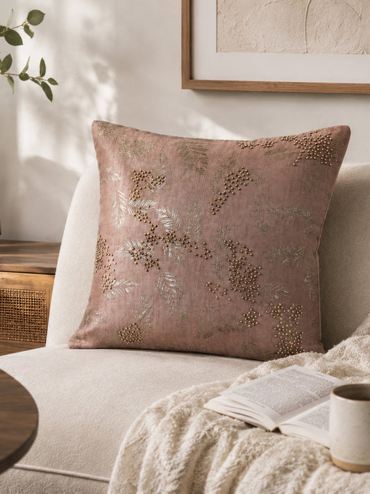 Handcrafted Desert Pearl linen cushion cover