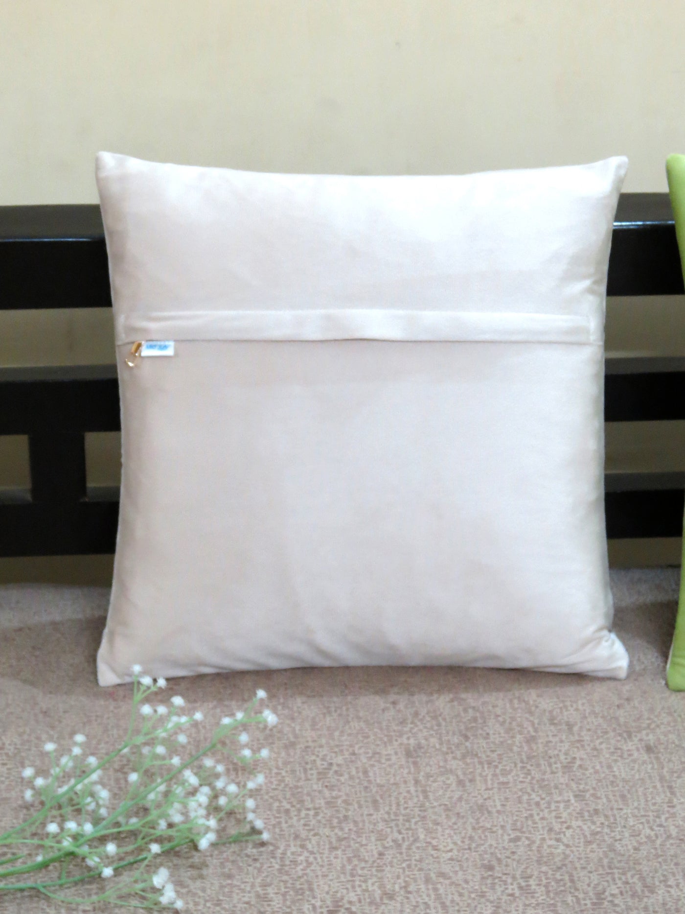 Floral Elegance Ivory Velvet Cushion Cover 16 Inch