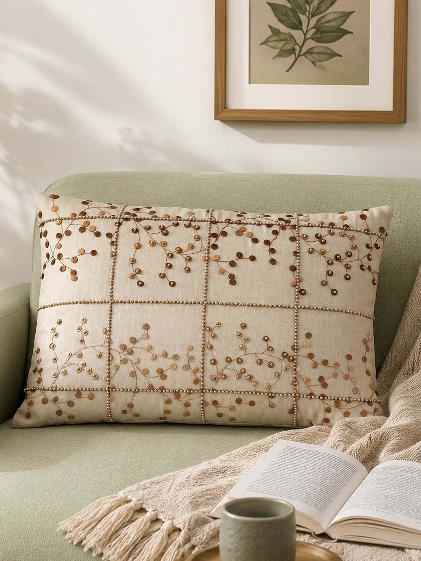 Hand Embroidery Desert pearl tissue cushion cover