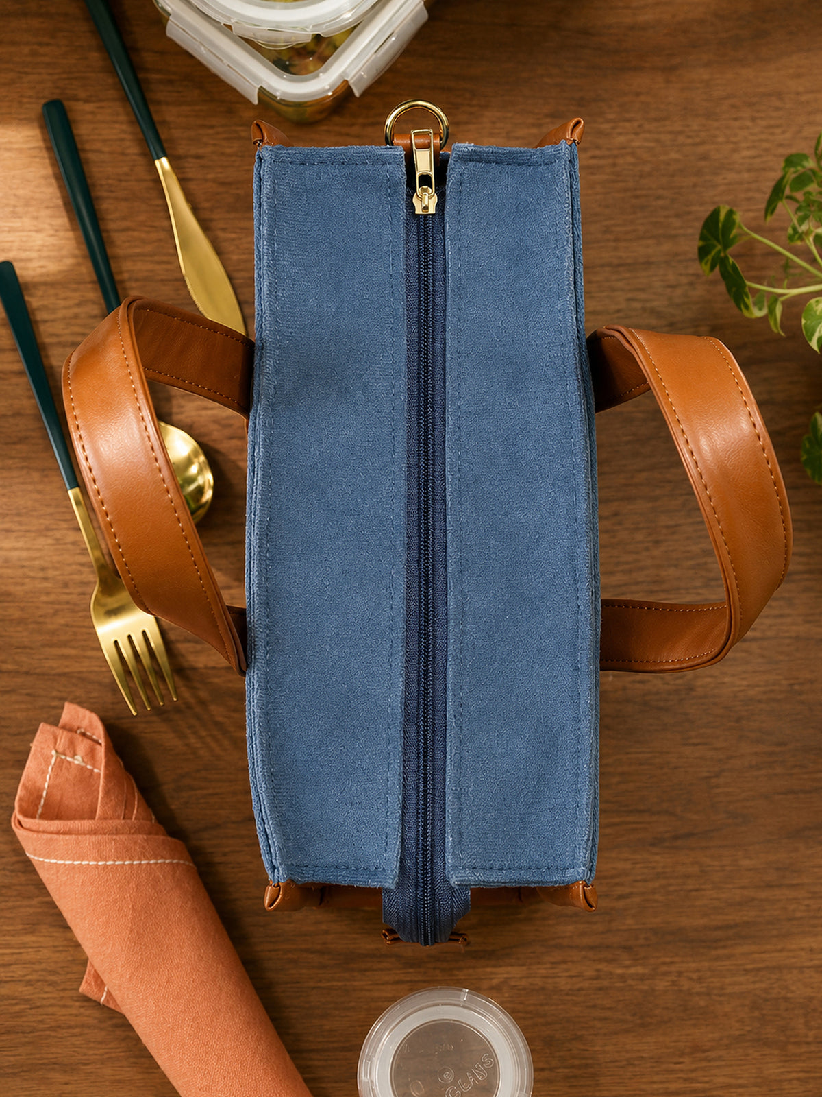 Tan Velvet Quilted Lunch Bag