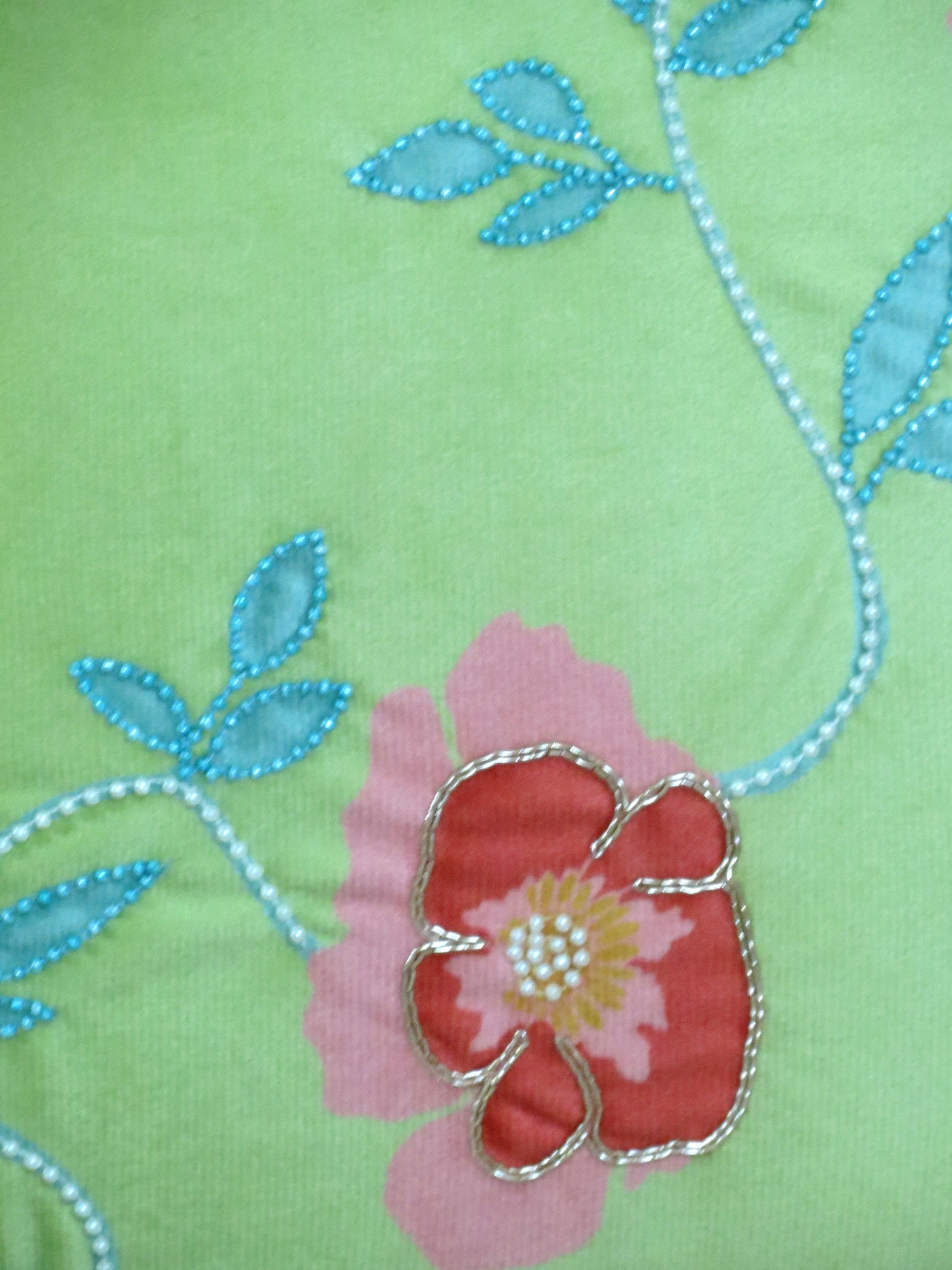 Floral Elegance Green Velvet Cushion Cover 16 Inch