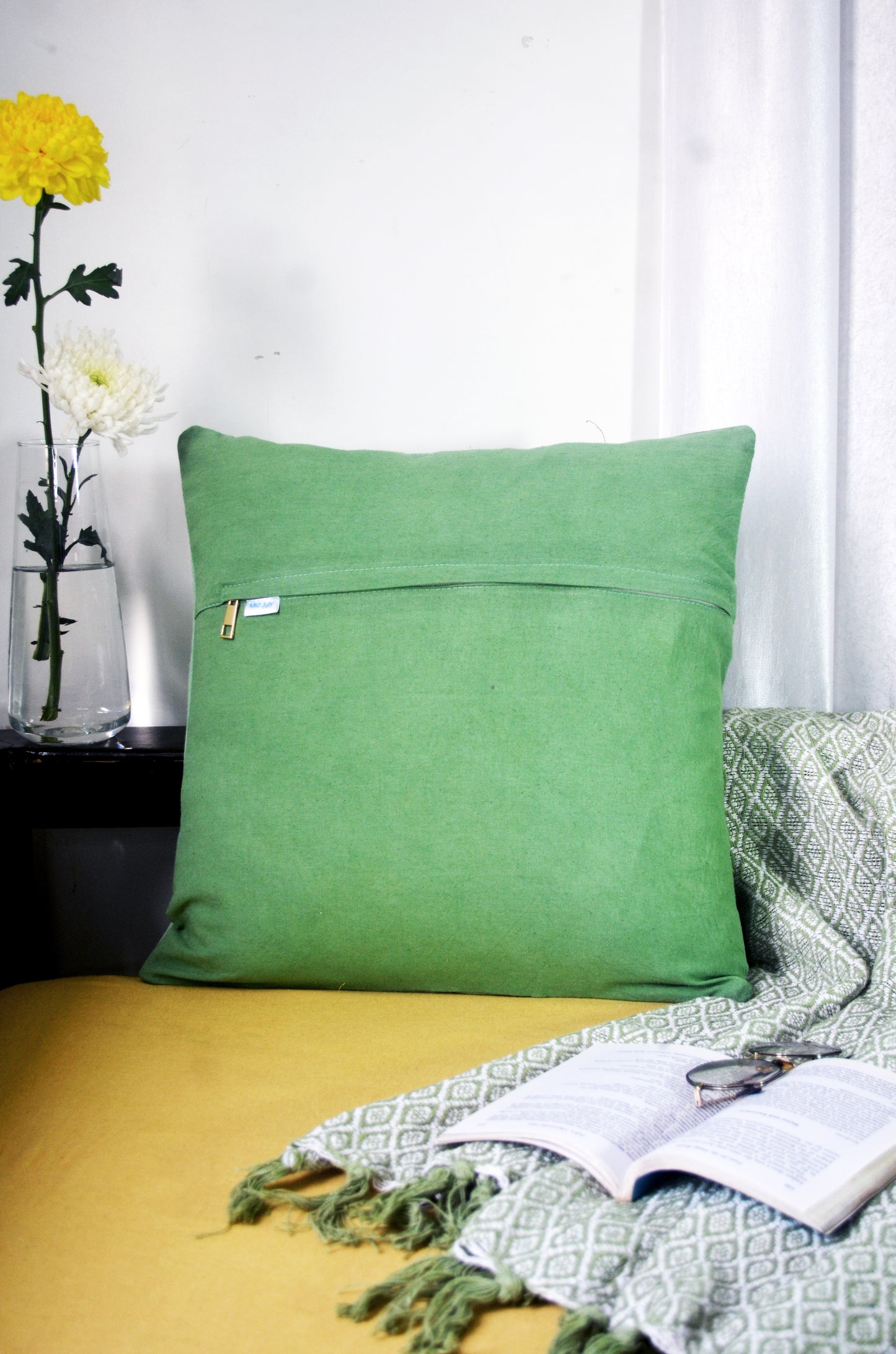 Handcrafted cotton mint blossom cushion cover