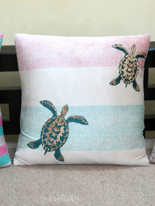 Turtle Ivory Velvet Cushion Cover 16 Inch
