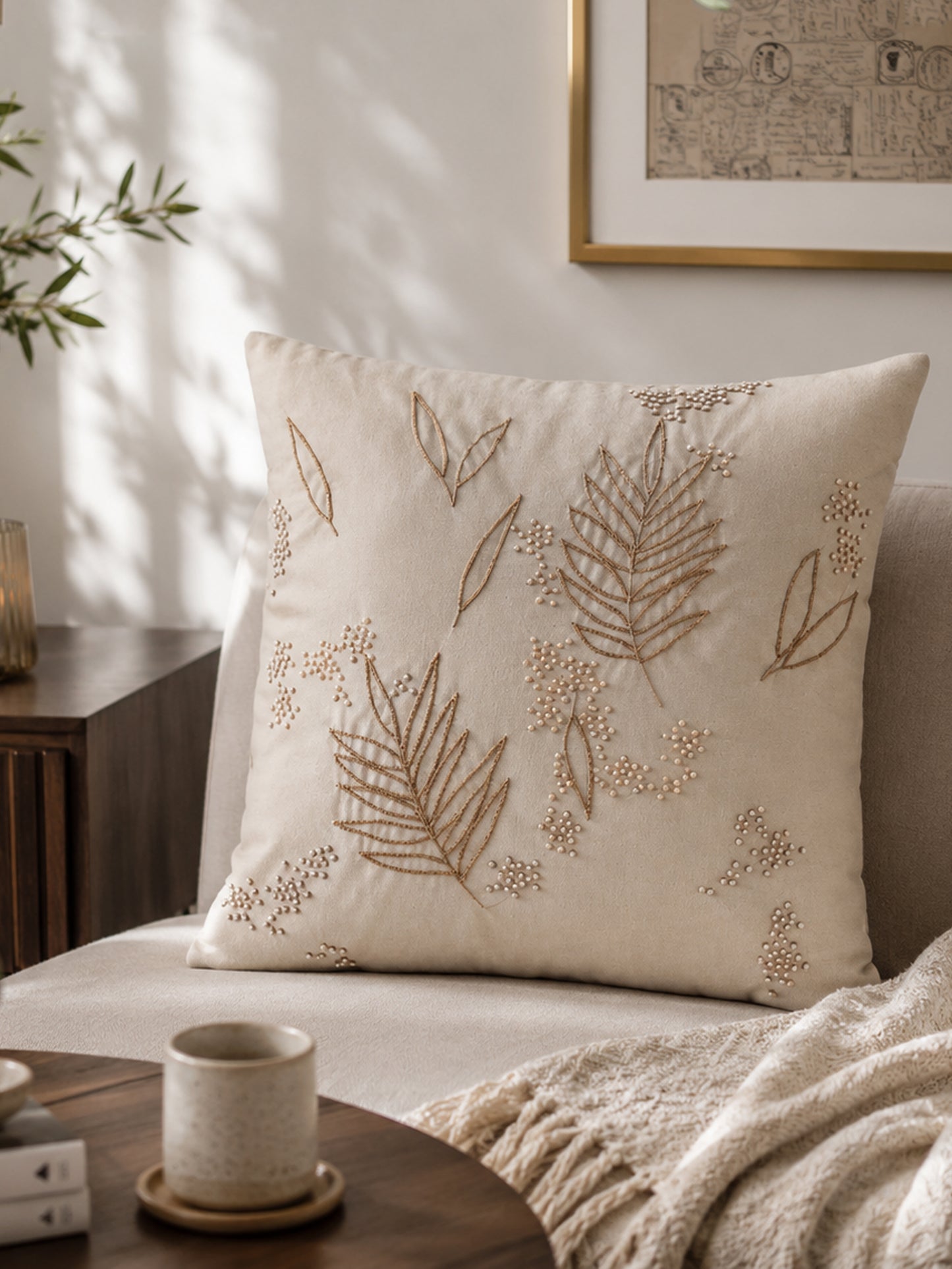Hand embroidery Desert Pearl velvet cushion cover