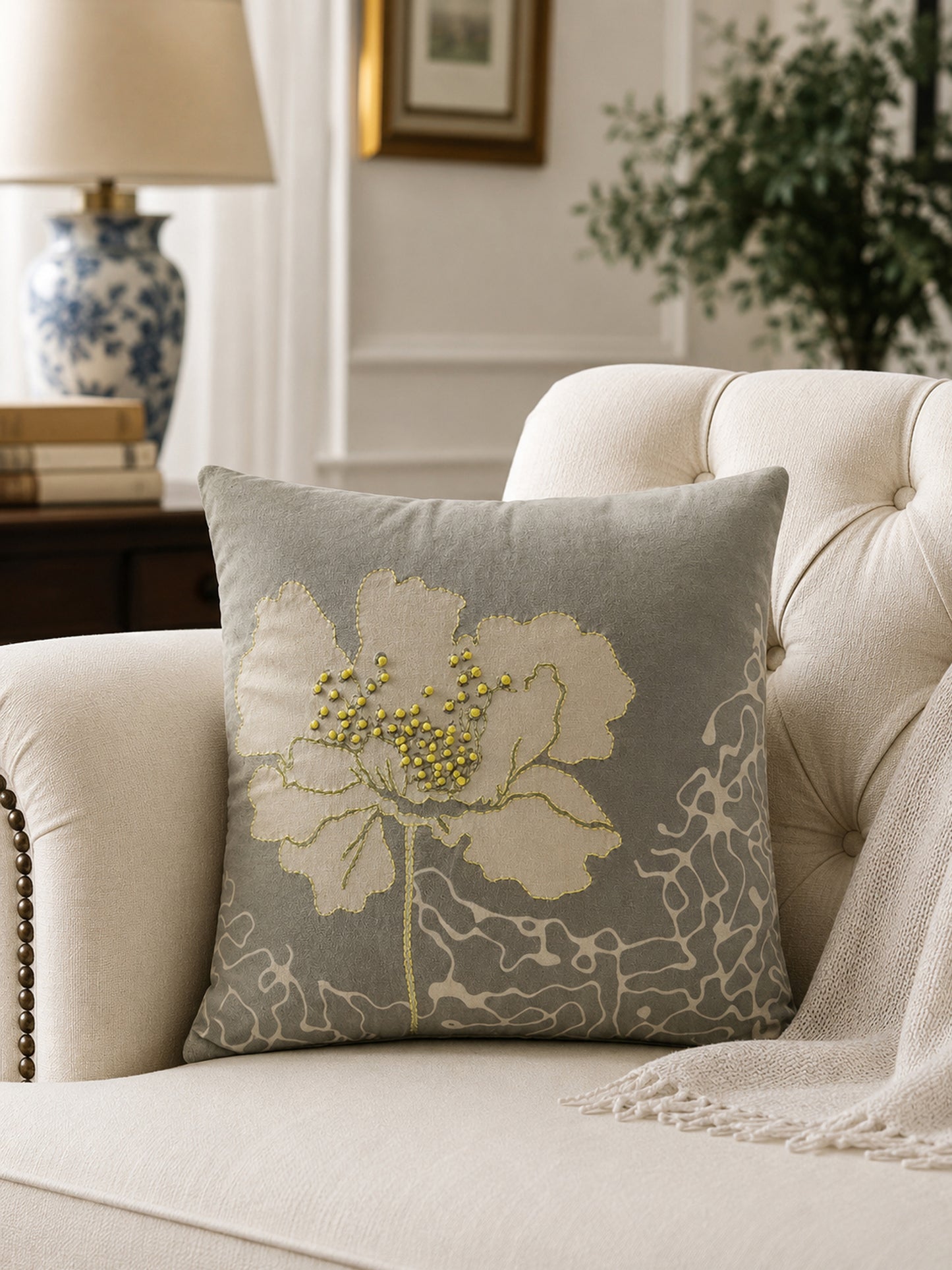 Wildflower Reverie Velvet Floral Cushion Cover 16 Inches