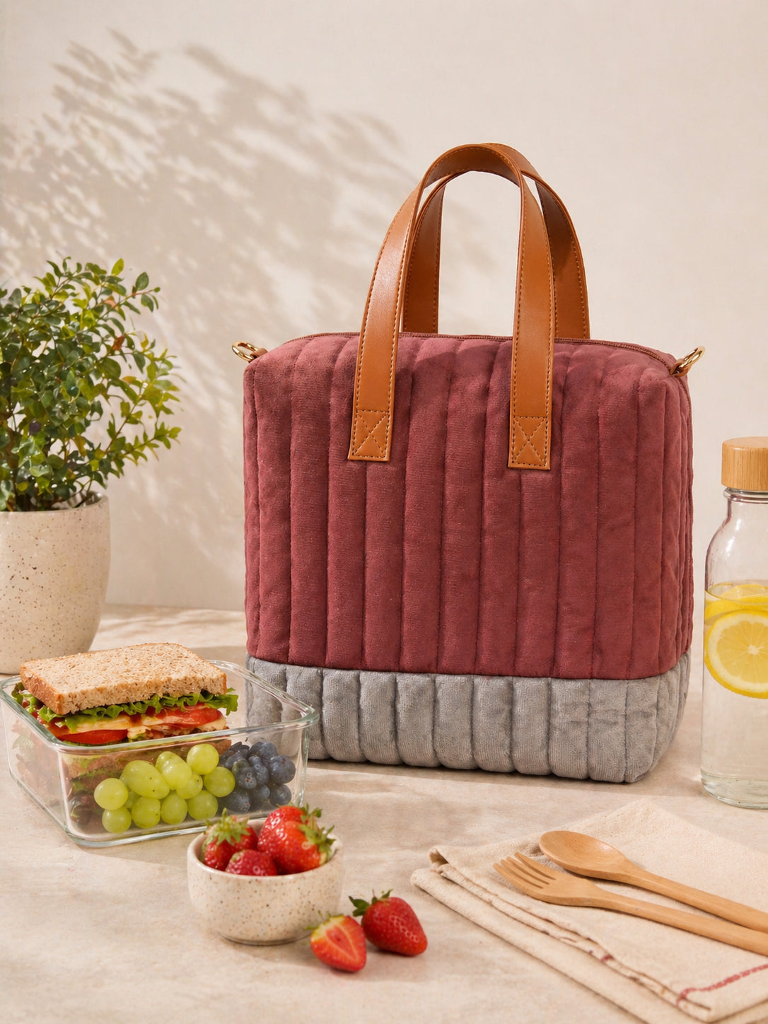 Quilted Velvet Lunch Bag for Office