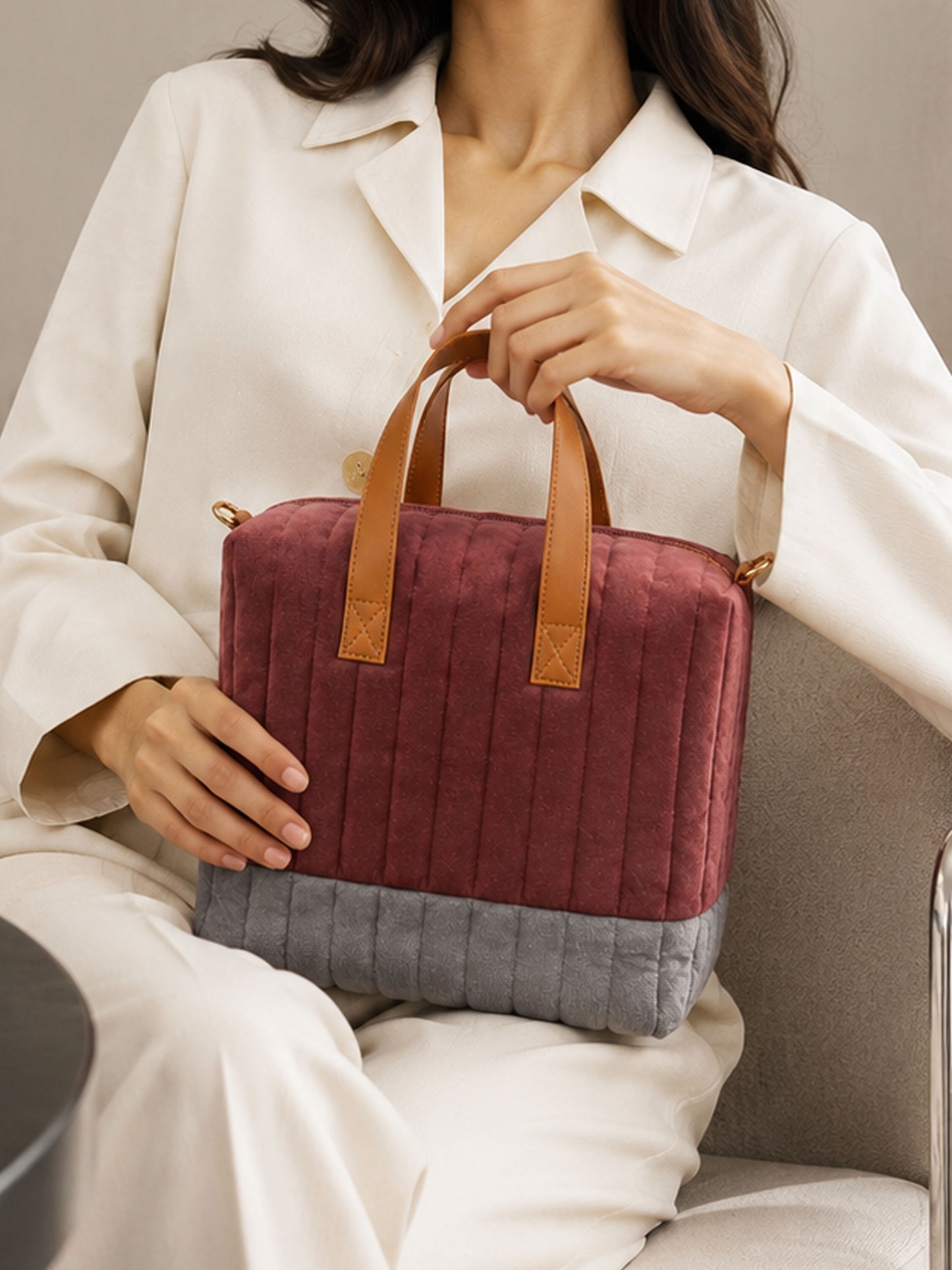 Quilted Velvet Lunch Bag for Office