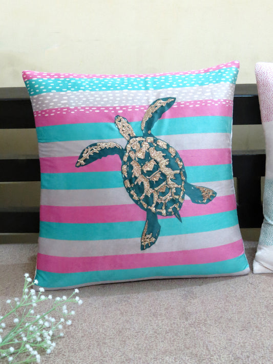 Turtle  Stripe Velvet Cushion Cover 16 Inch